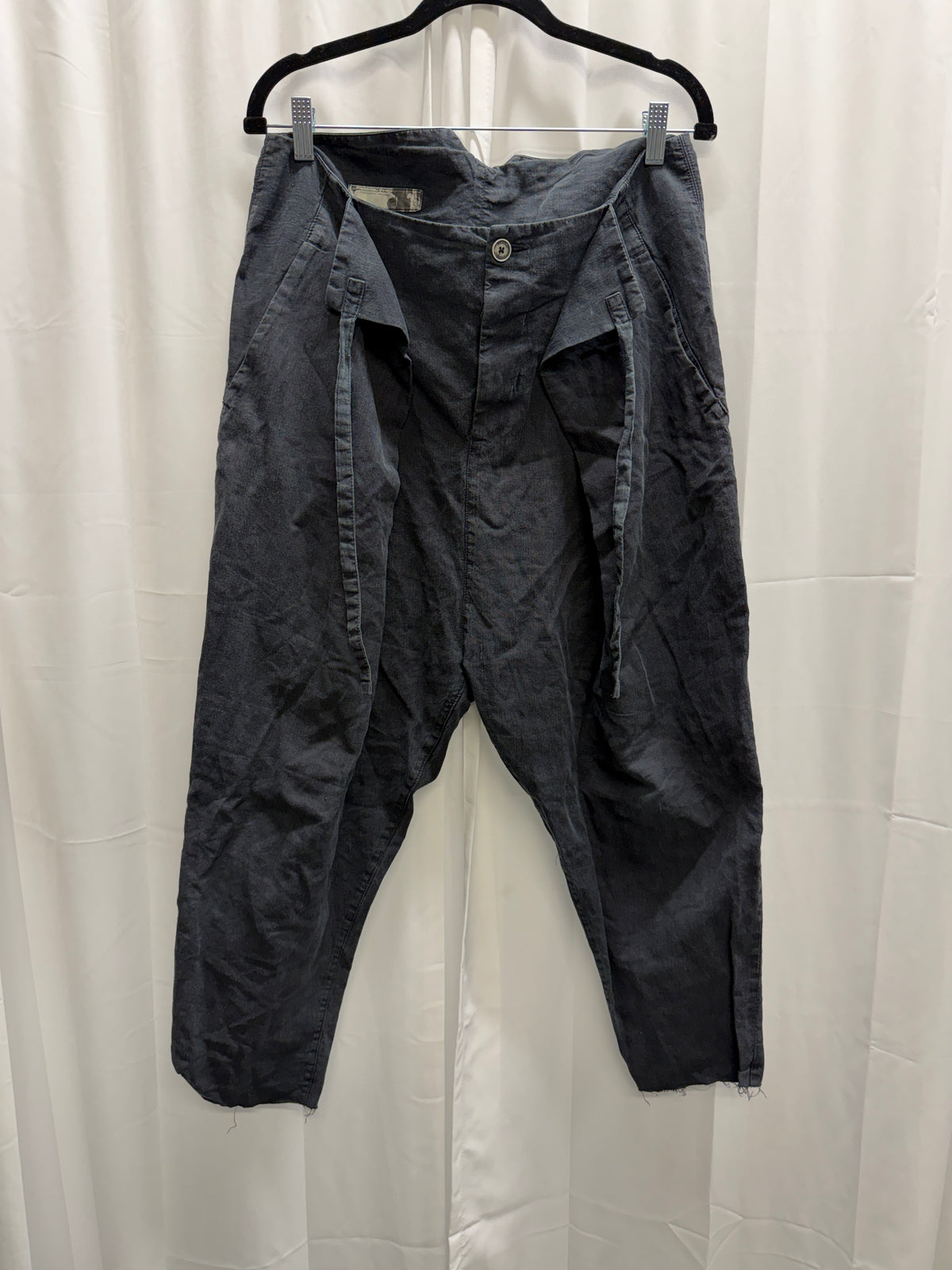 Hannibal. Washed Black Draped Cotton Trousers (M)