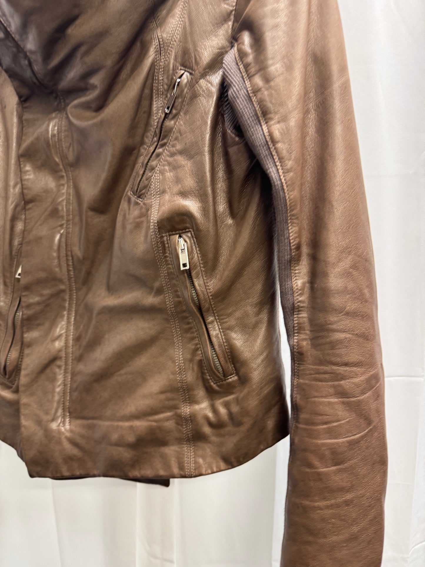 Rick Owens Asymmetric High Neck Leather Jacket