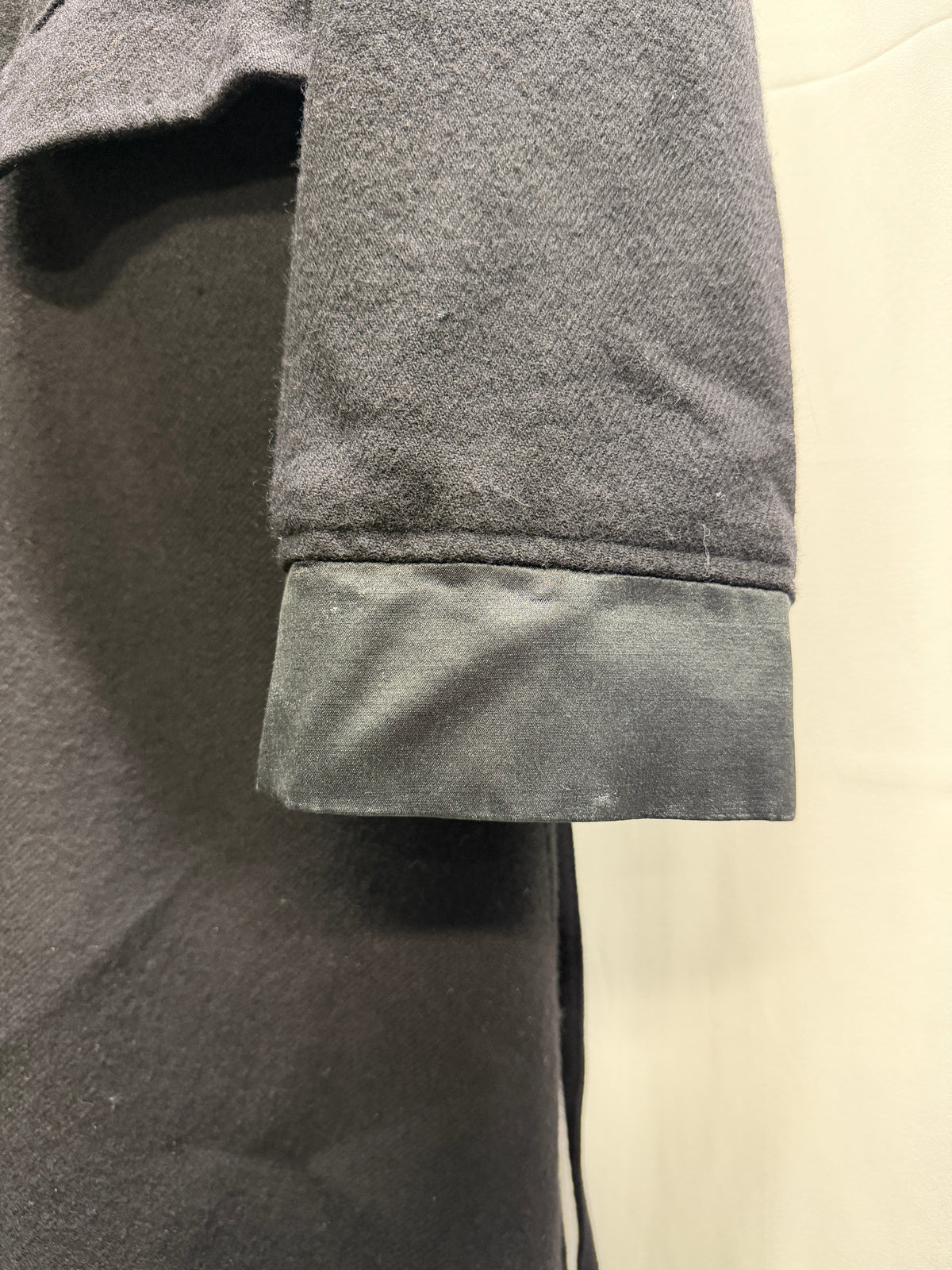 Ann Demeulemeester Early 2000s Satin Trim High Buttoning Wool Coat (S)