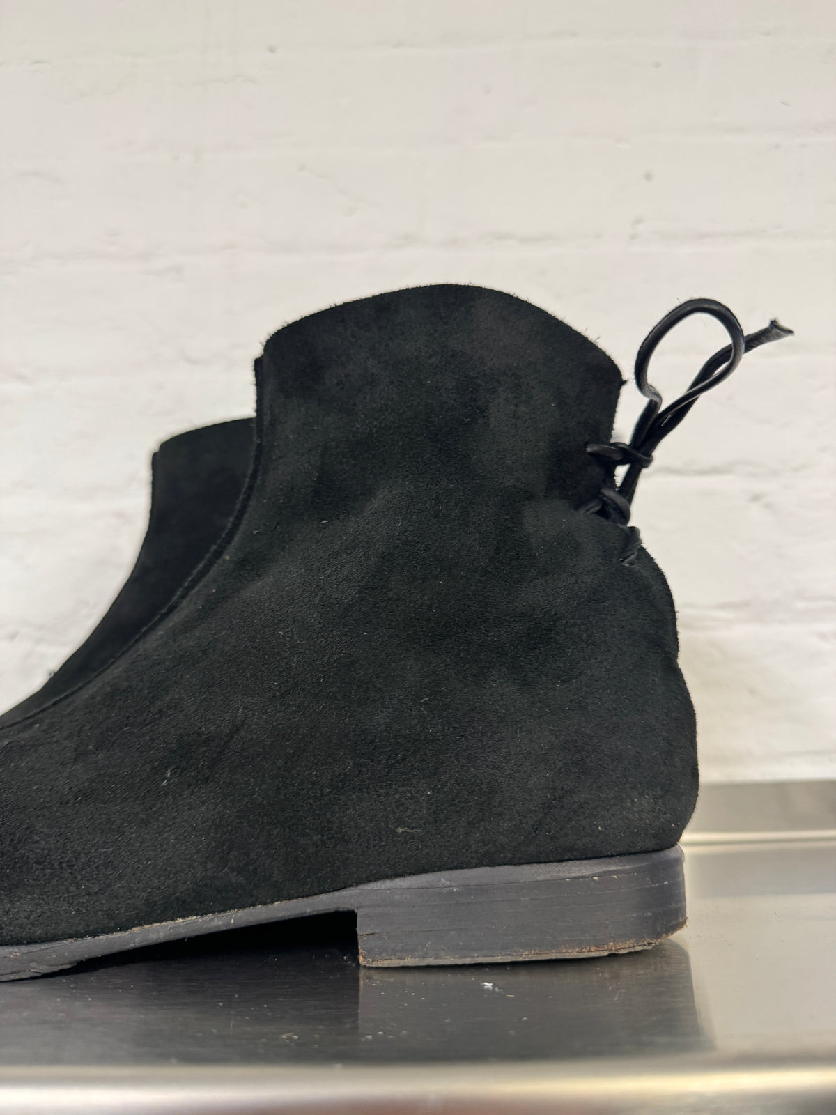 Carpe Diem Suede Backlace Curve Toe Boots