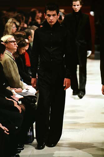 raf simons aw98 pinstripe wool wide trouser