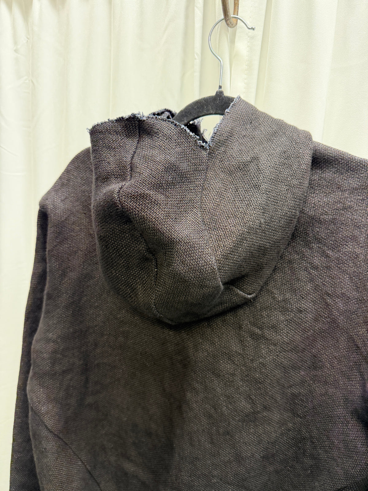 m.a+ Thick Linen Hooded One-Piece Aviator Jacket — Charcoal Black (L)