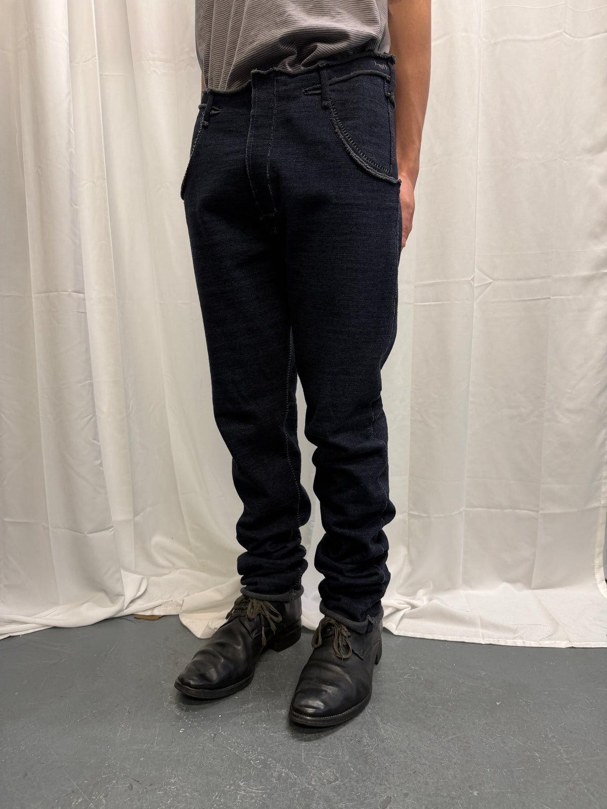 taichi murakami long overlocked stretch straight cotton trouser