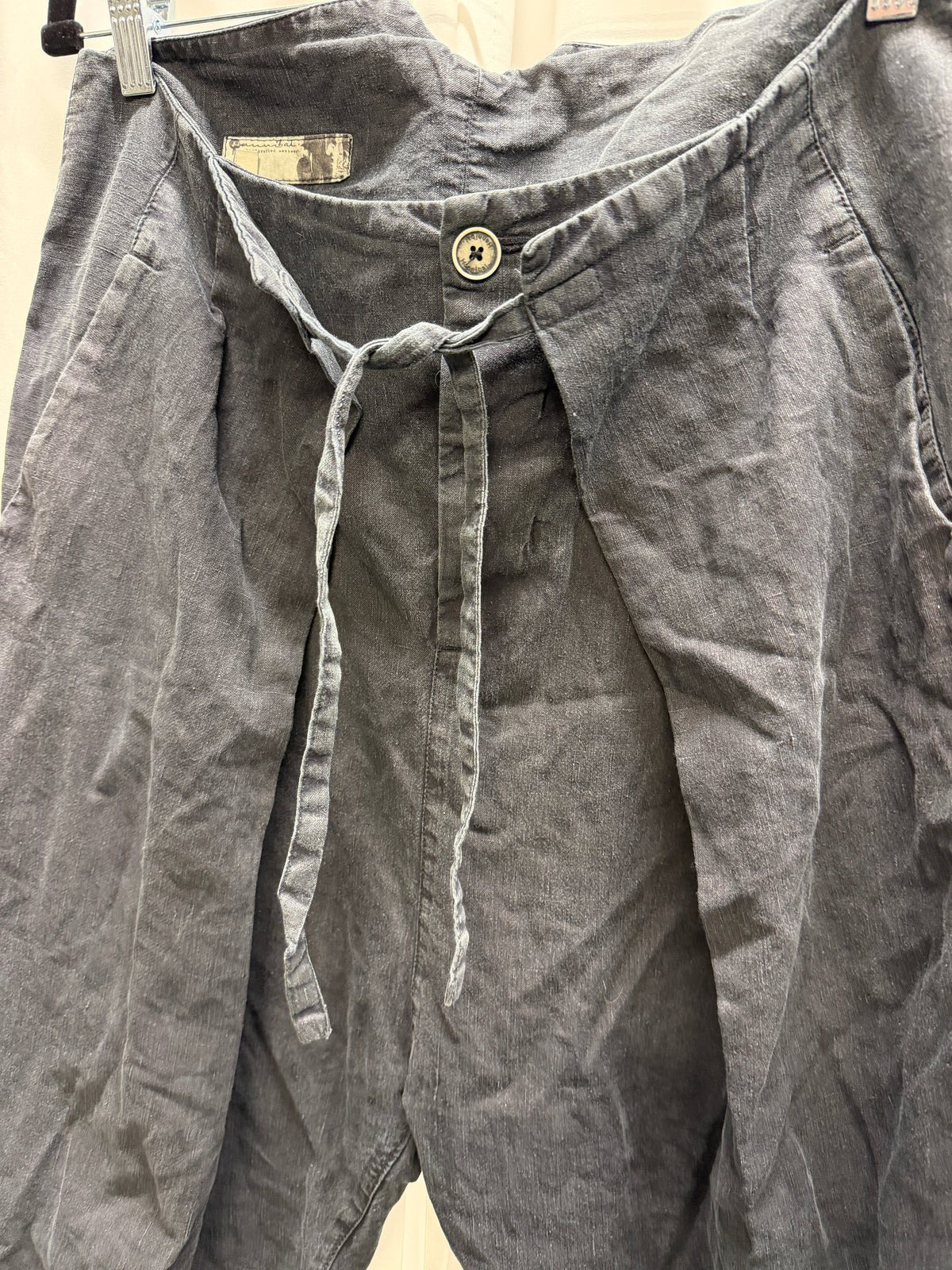 Hannibal. Washed Black Draped Cotton Trousers (M)