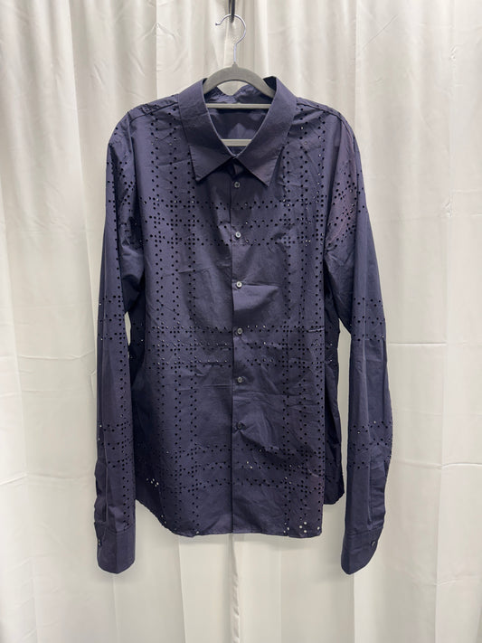 Makh Madim Perforated Laser Cut Purple Dress Shirt