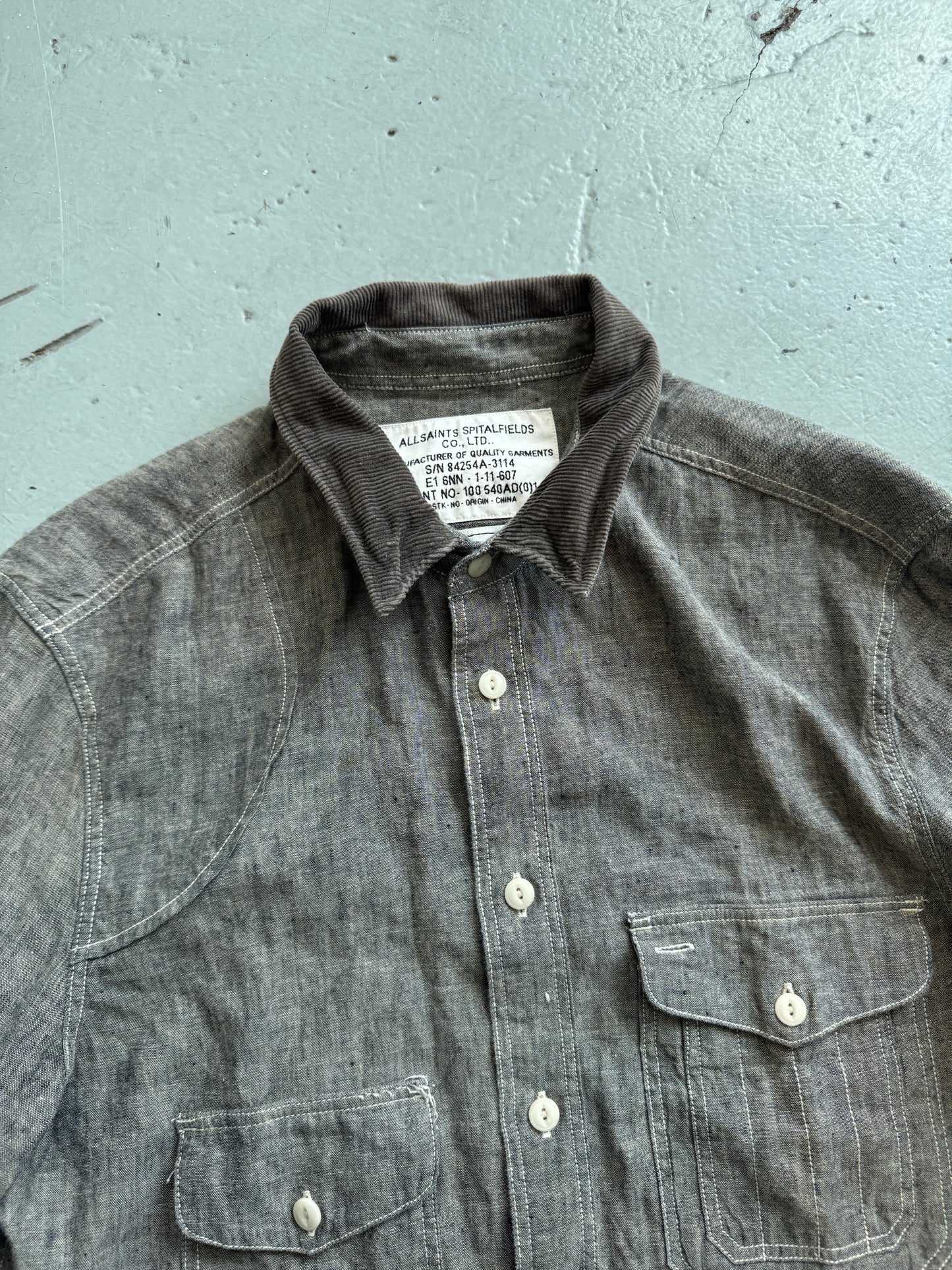 all saints spitalfield wire collar multi pocket shirt