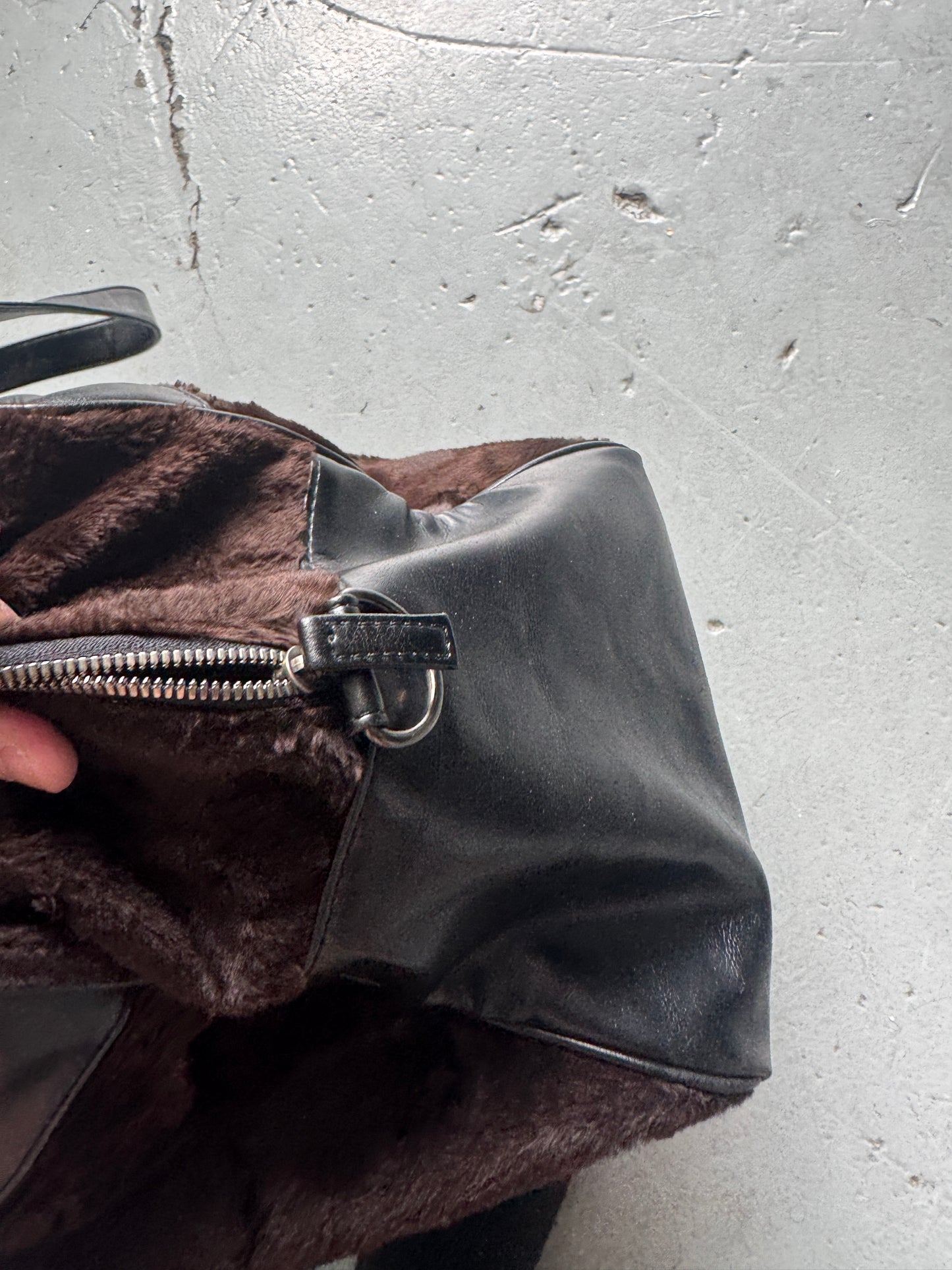jean colonna faux fur and leather boston bag