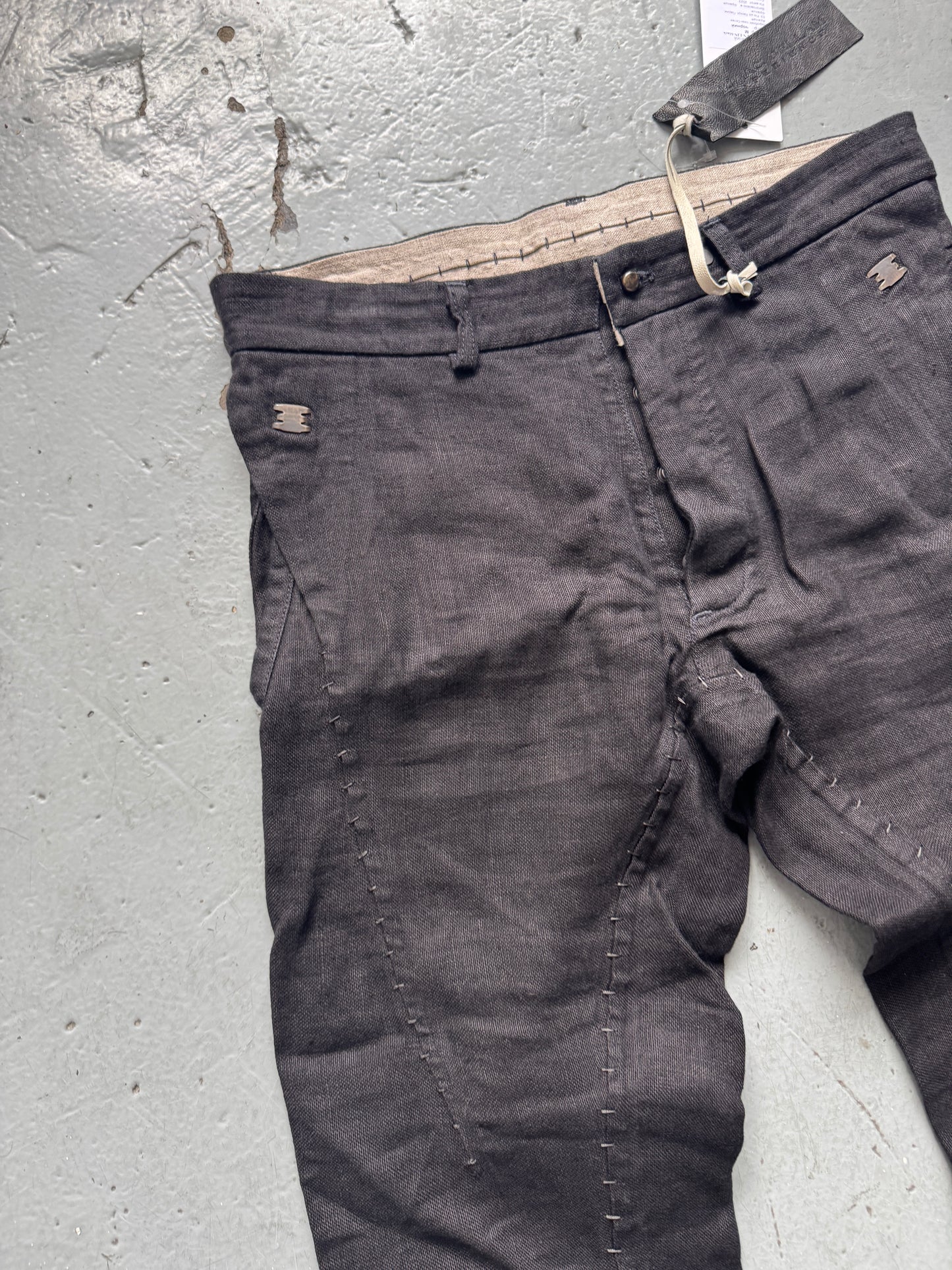 isaac sellam staple stitch metal detail linen twist pants