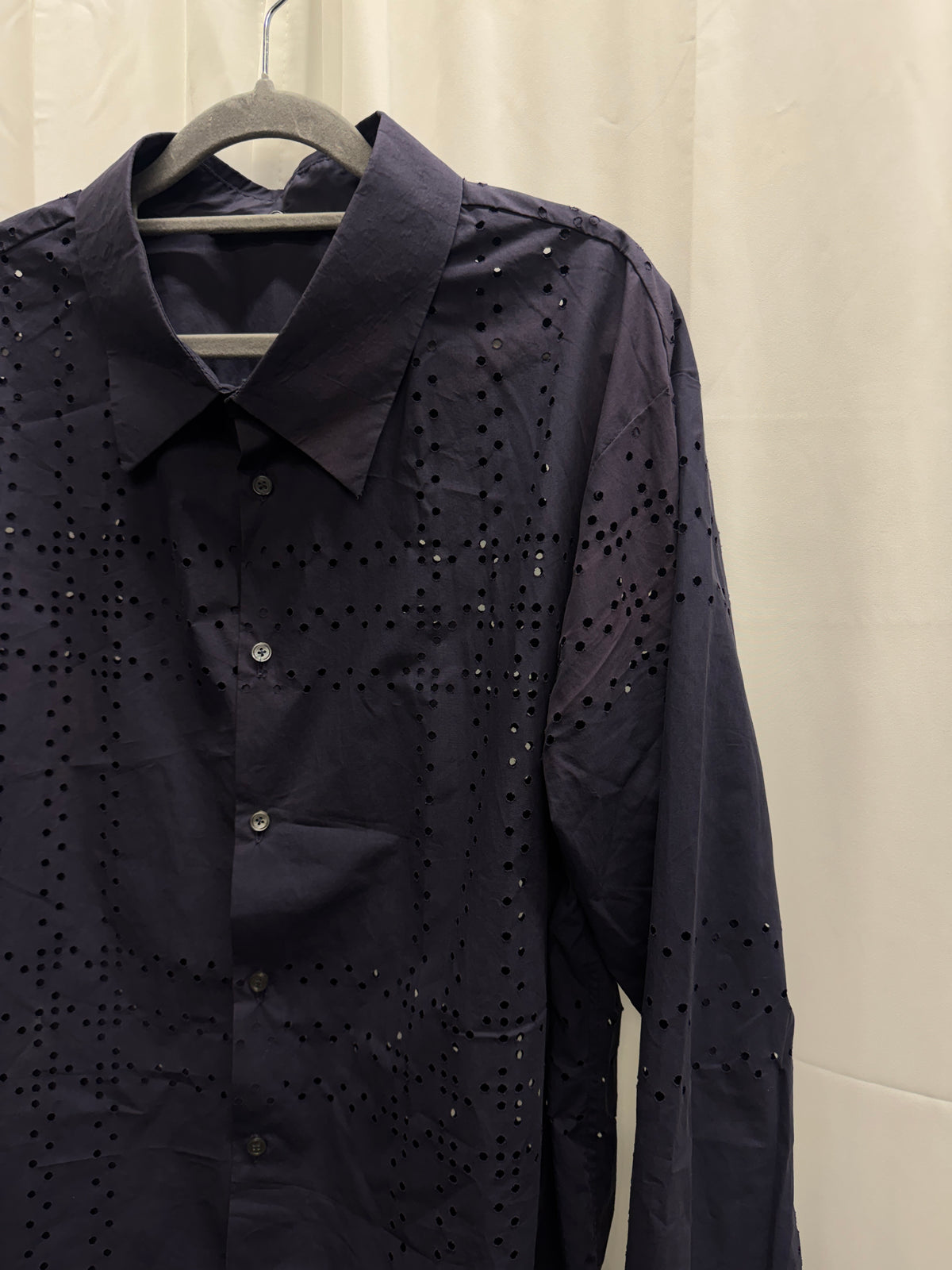 Makh Madim Perforated Laser Cut Purple Dress Shirt