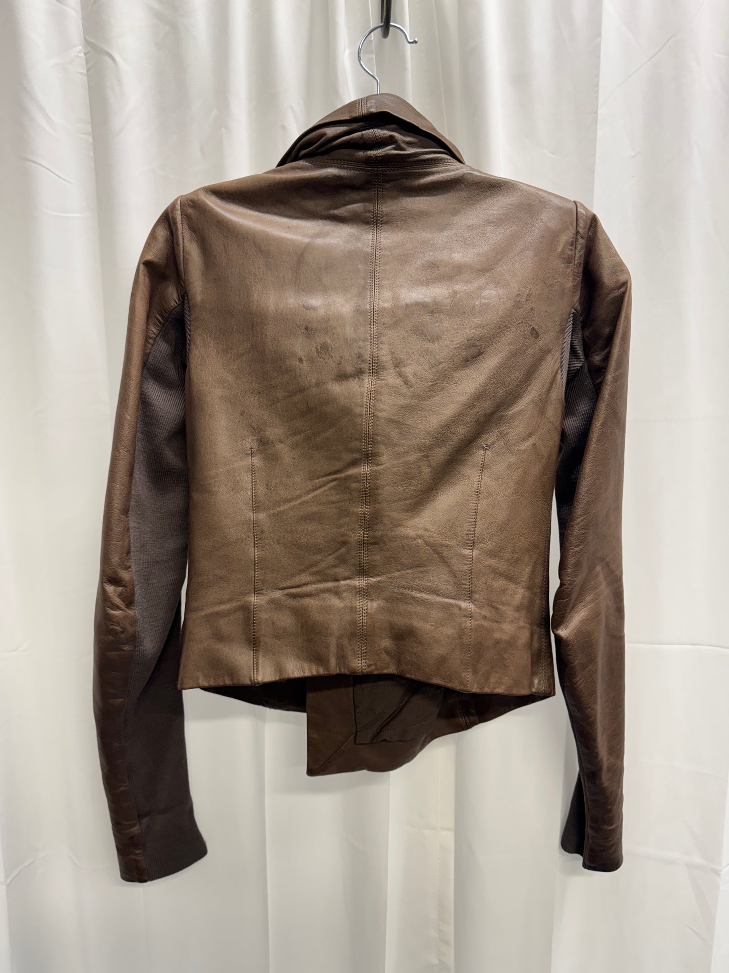 Rick Owens Asymmetric High Neck Leather Jacket
