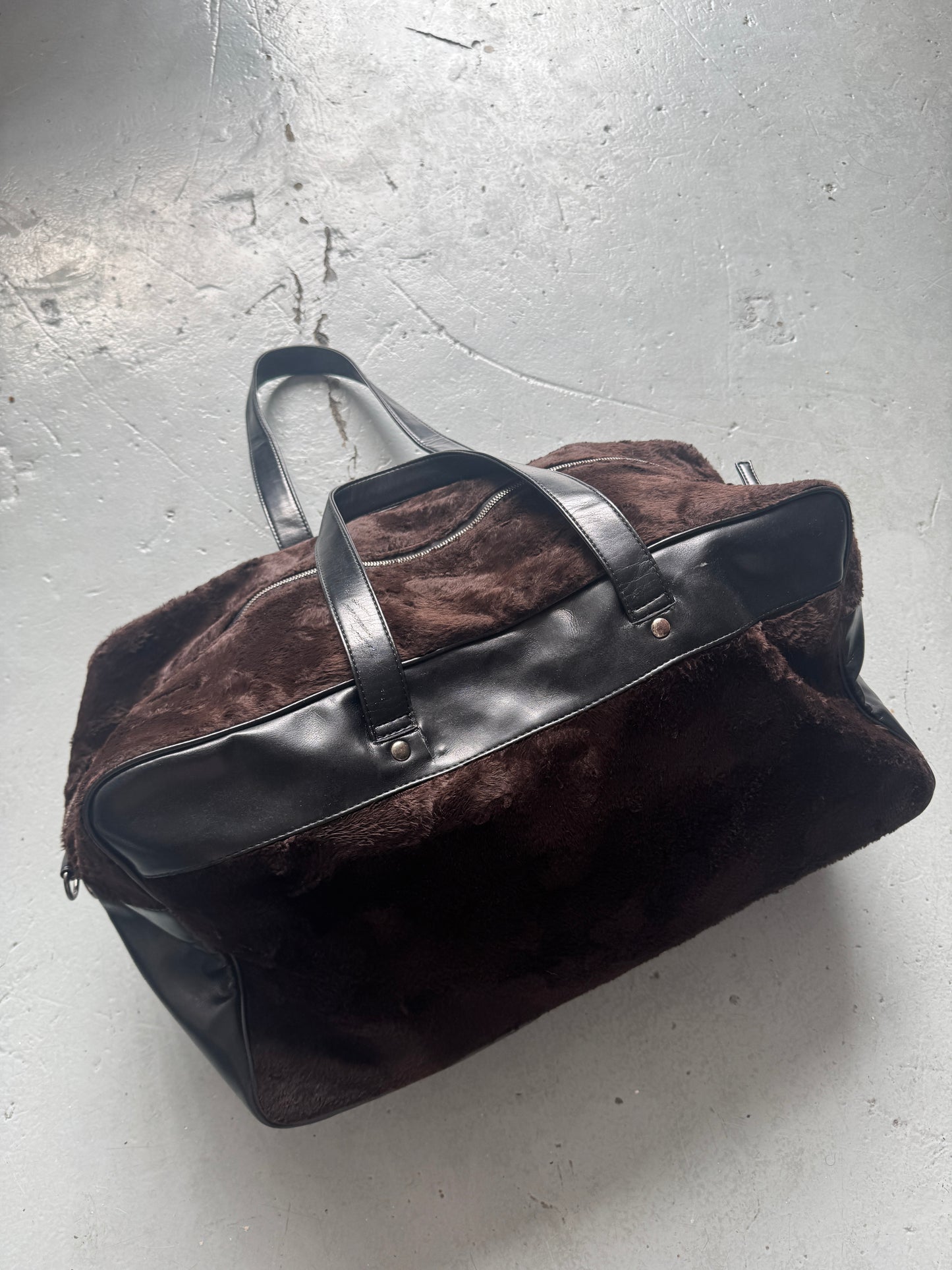 jean colonna faux fur and leather boston bag