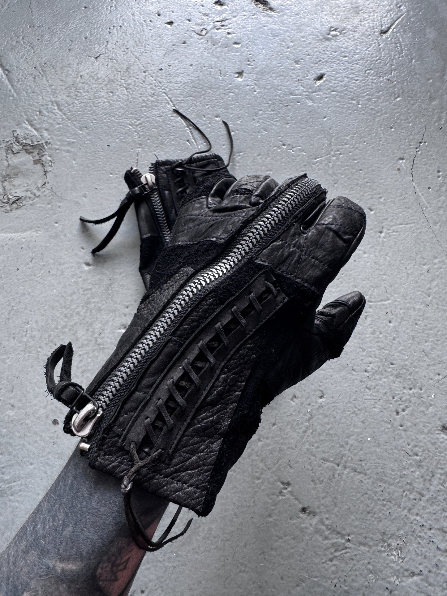 D.Hygen Patchwork Zip Leather Glove