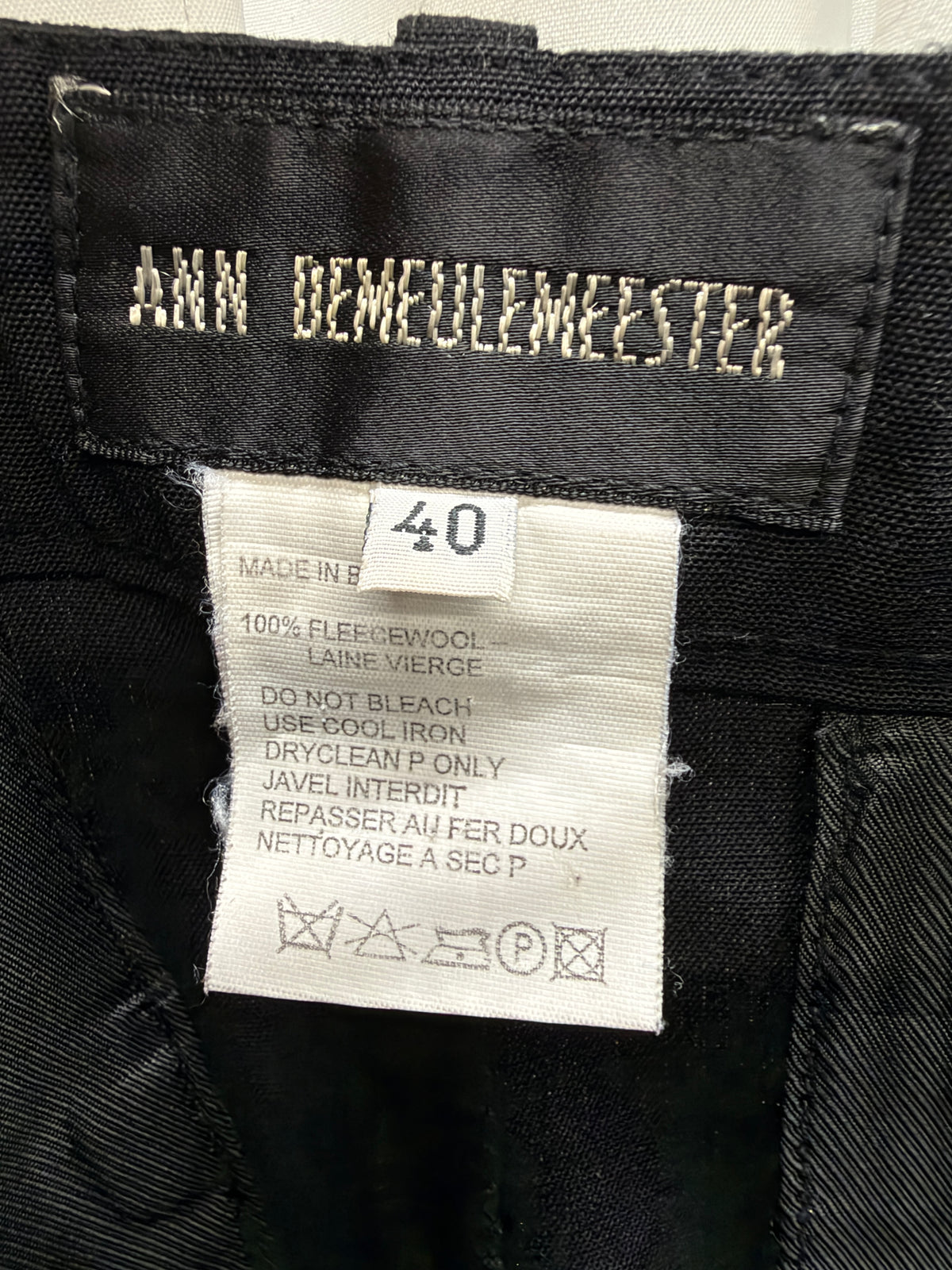 Ann Demeulemeester Black Virgin Wool Tailored Wide Trousers (S)
