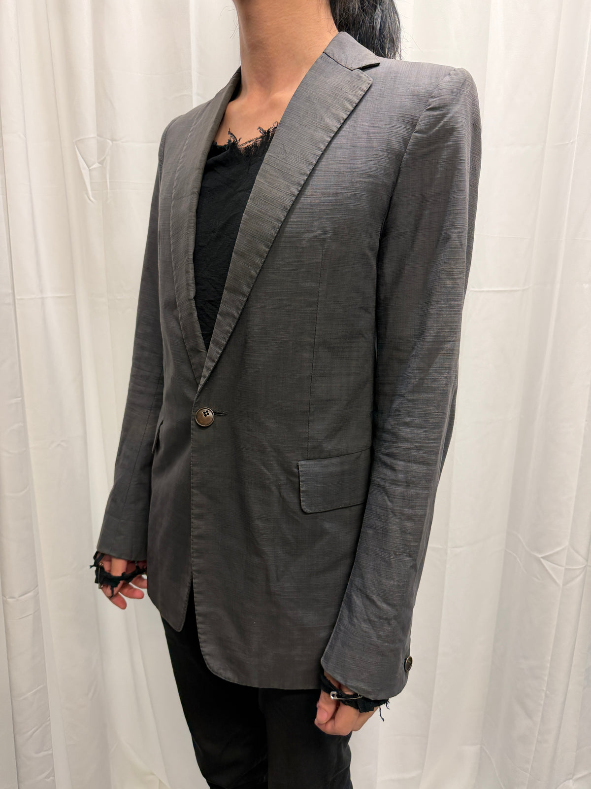 Carol Christian Poell SS06 'GM/2098 ORDER/109' Yellow Overlock Stitch Single Button Blazer (S)