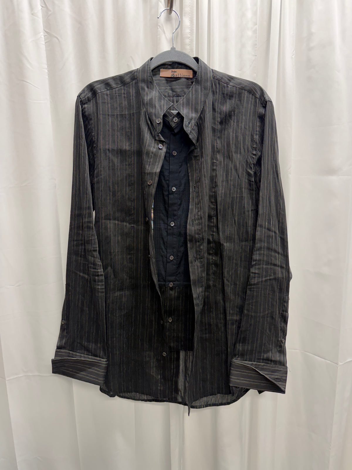 John Galliano c.2004 Double-Layer Linen Silk Pinstripe Shirt (M)