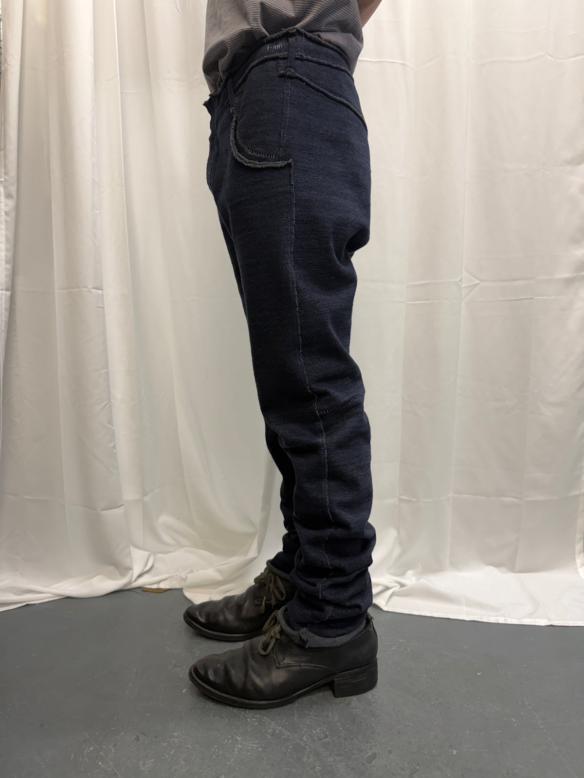 taichi murakami long overlocked stretch straight cotton trouser