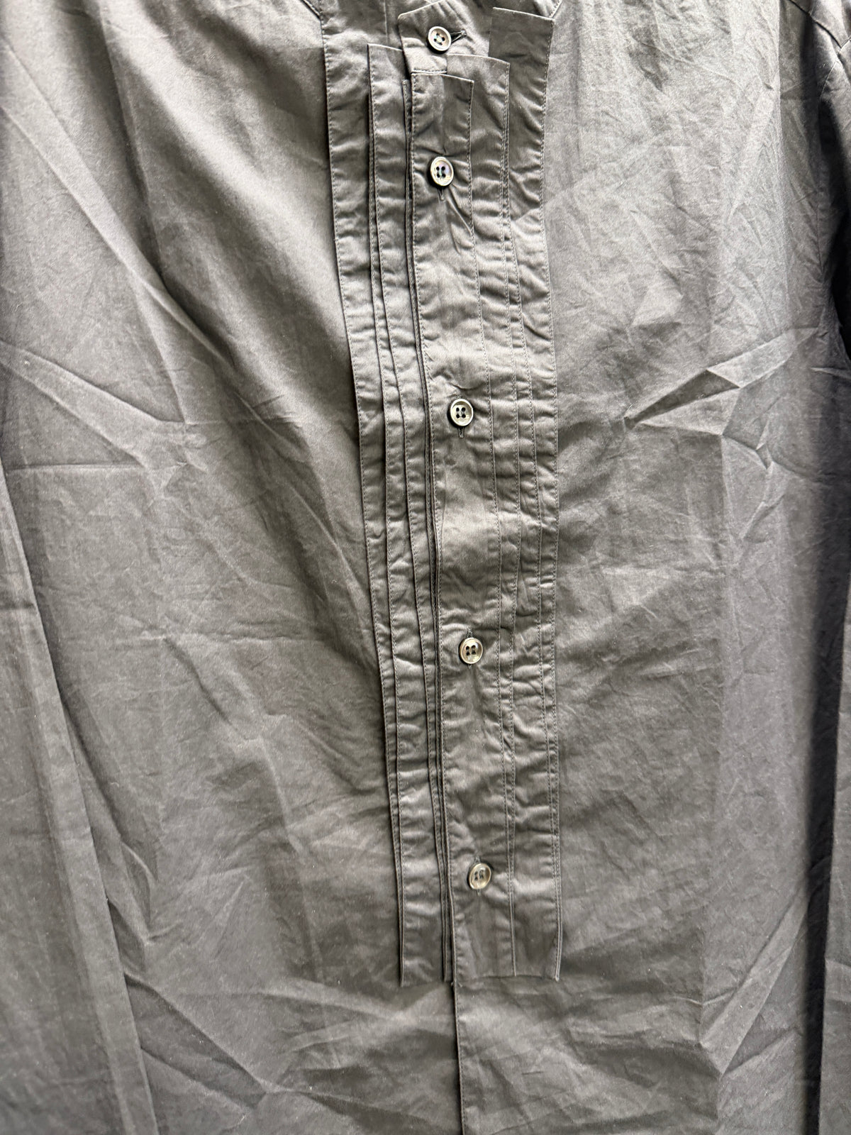 Maison Martin Margiela SS10 Charcoal Black Pintuck Placket Shirt (L)