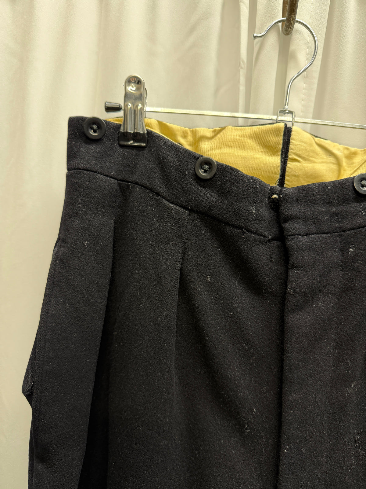 Antique Thrashed/Repaired Wool Wide-Leg Trousers (S)