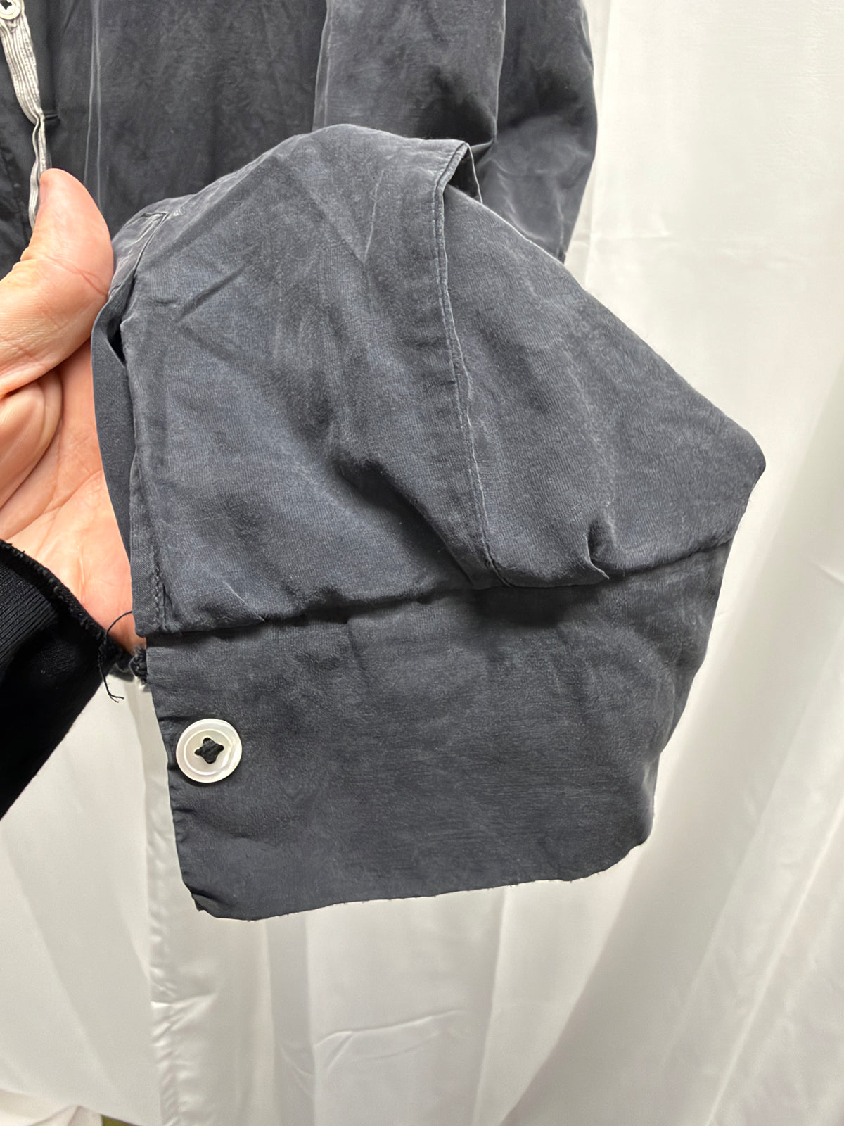 Ann Demeulemeester Silk Shirt with Contrast Hand-Stitched Placket (L)