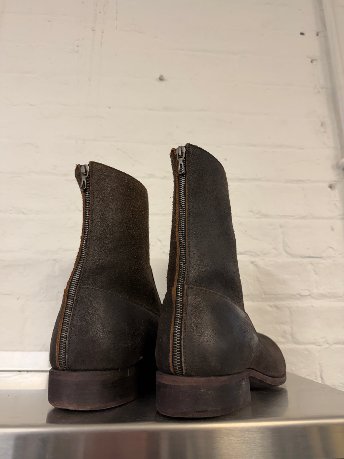 Carpe Diem Reverse Horse Leather Back-Zip Boots (43/44)