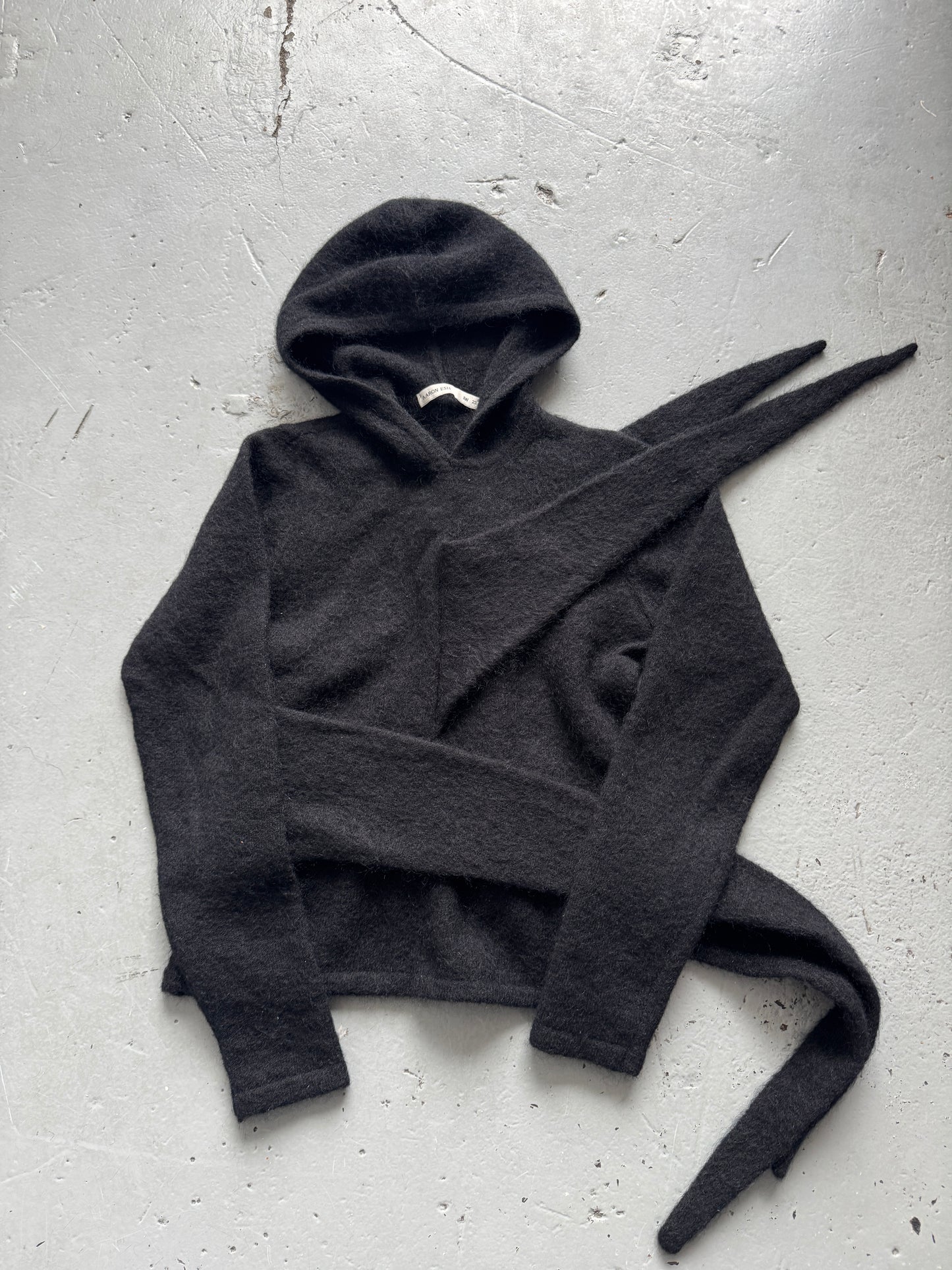 aaron esh adjustable tie mohair hoodie