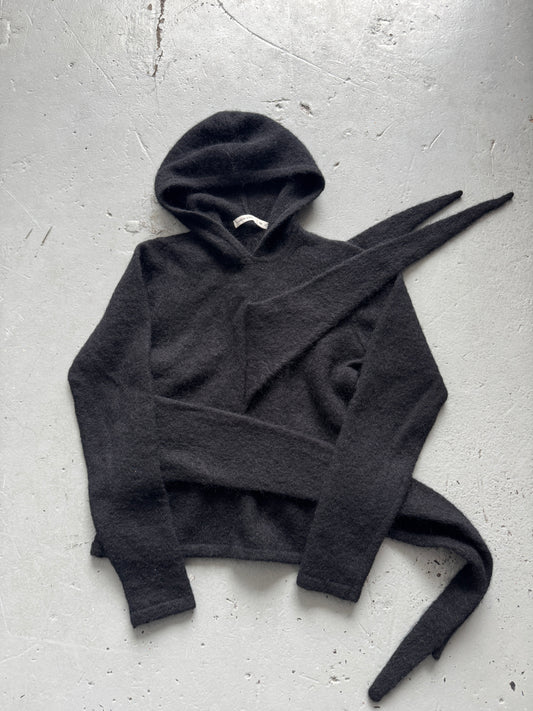aaron esh adjustable tie mohair hoodie