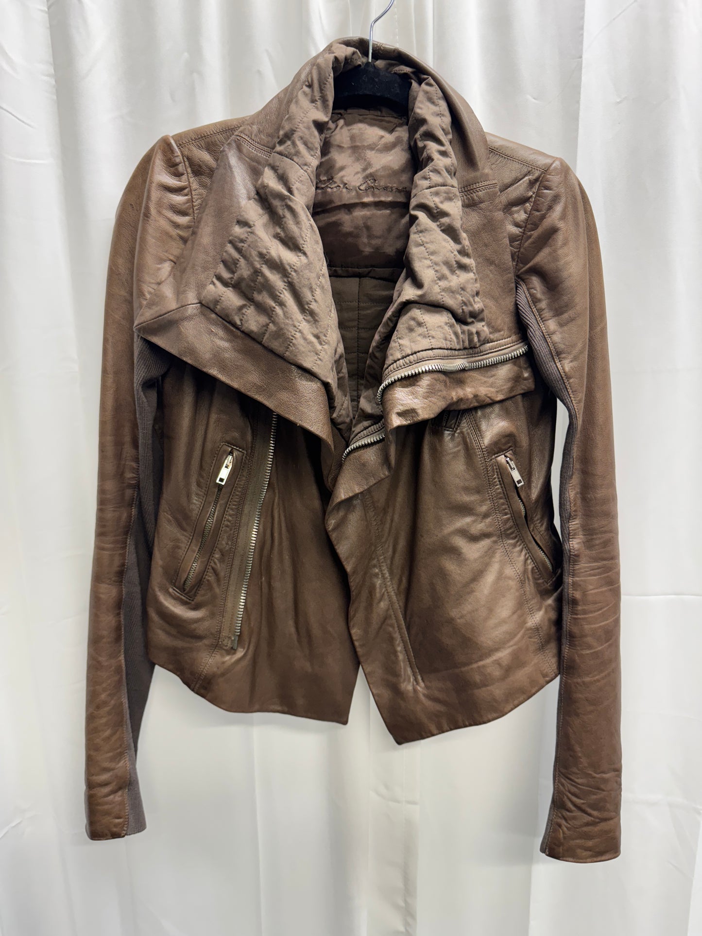 Rick Owens Asymmetric High Neck Leather Jacket