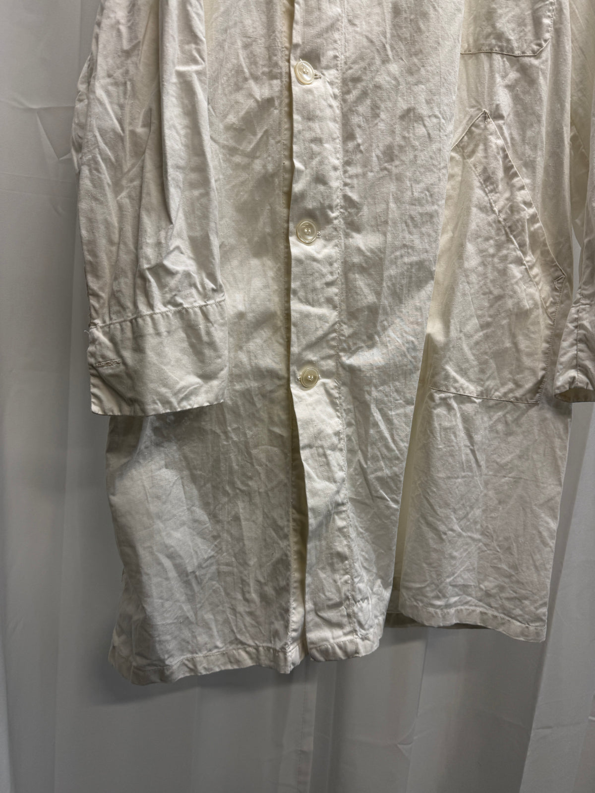 Vintage Cross-Front Buttoned Fencing-Inspired Cotton Lab Coat (M)