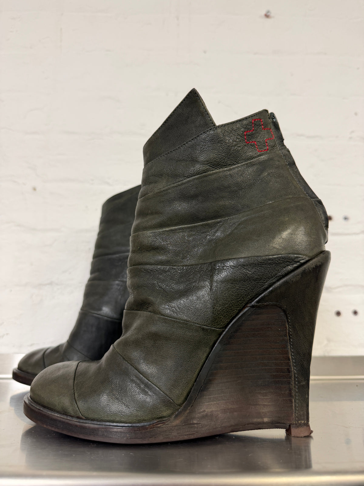 AF Vandevorst Bandage Wrap Leather Wedge Heel