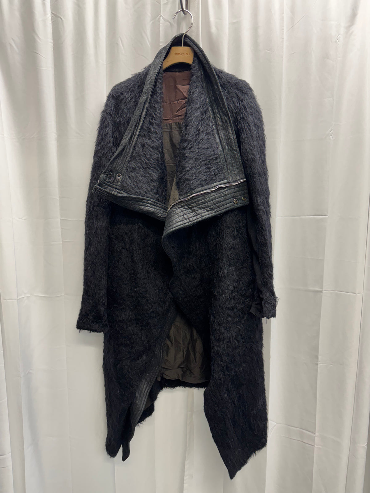 Rick Owens c.2014 Alpaca Fur & Leather Large Collar Coat