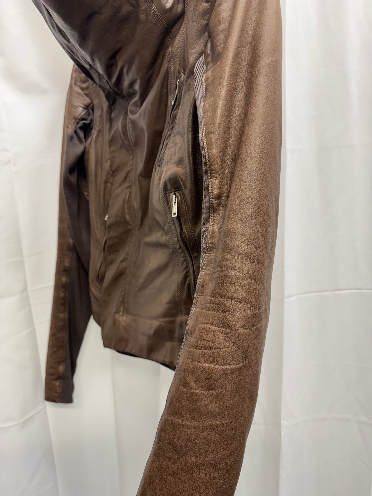 Rick Owens Asymmetric High Neck Leather Jacket