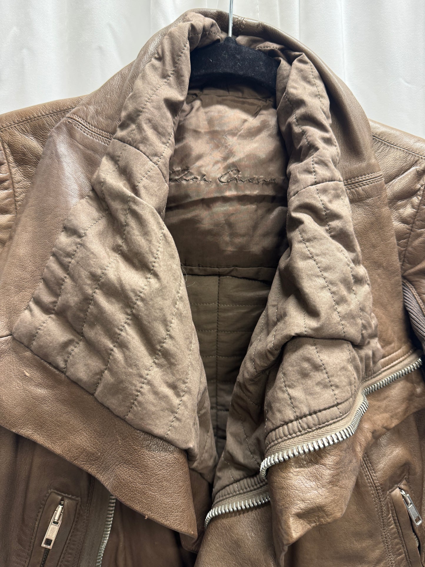 Rick Owens Asymmetric High Neck Leather Jacket