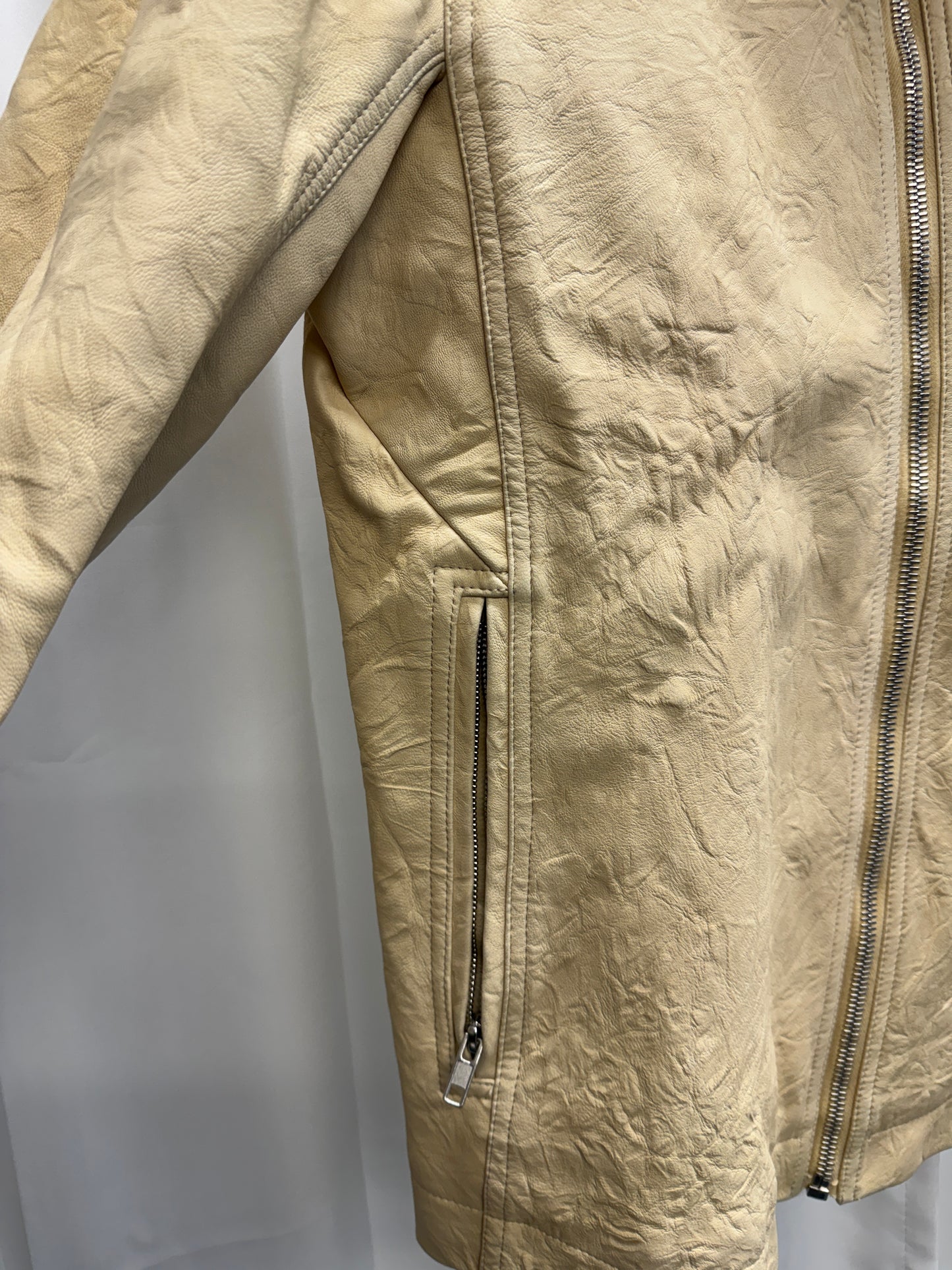 Rick Owens SS15 Faun Bone Lamb Leather Textured Mollino Jacket