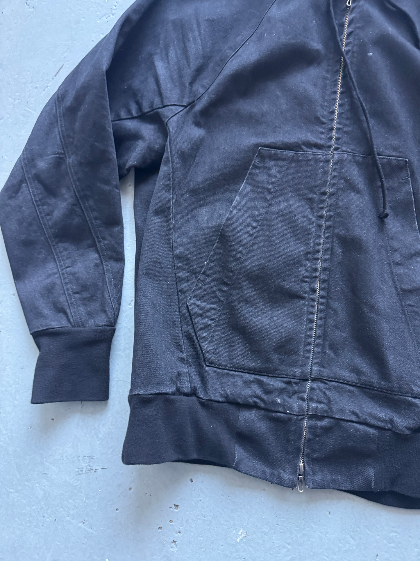 julius anode triangle cut hooded denim jacket