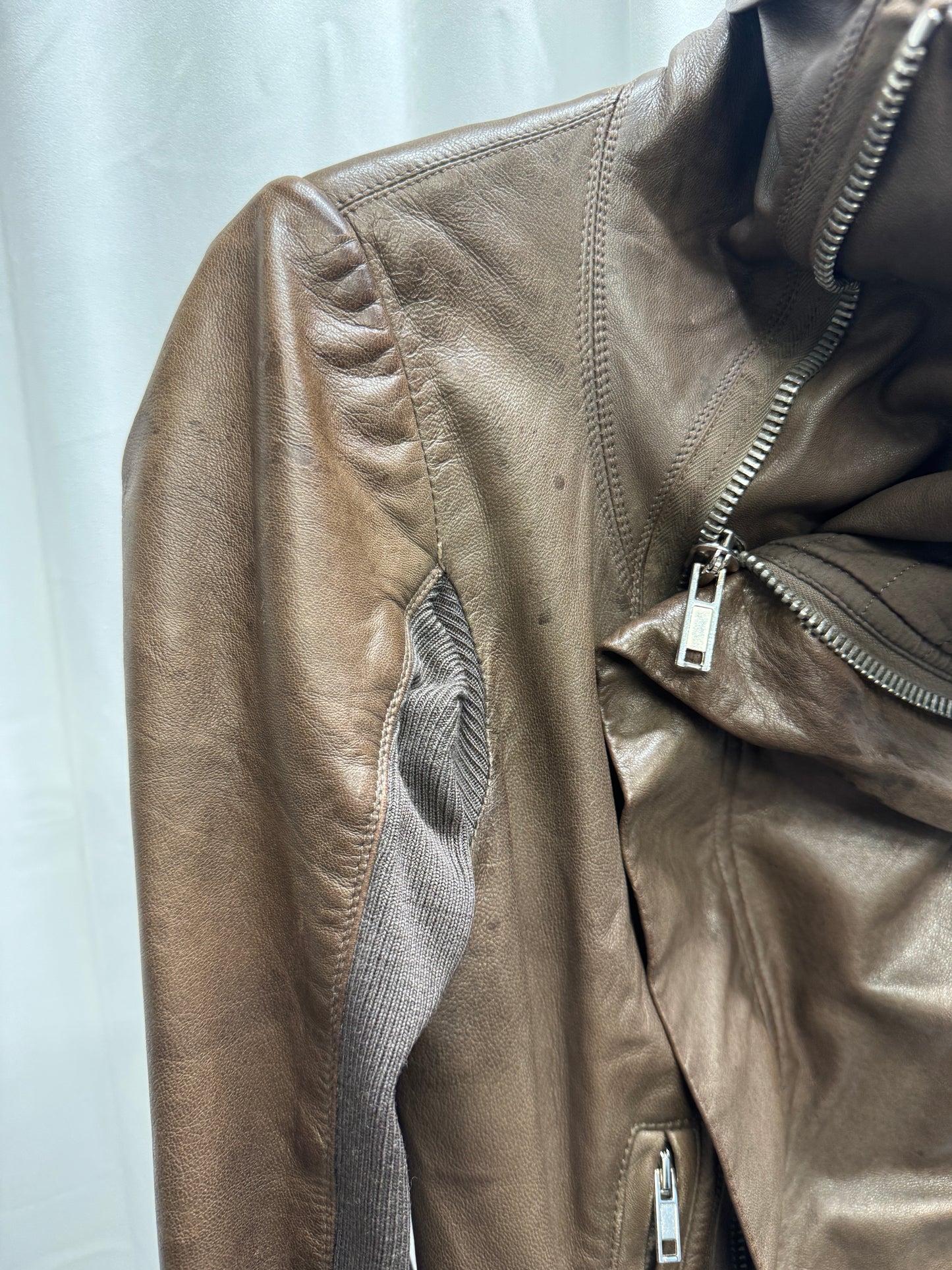 Rick Owens Asymmetric High Neck Leather Jacket