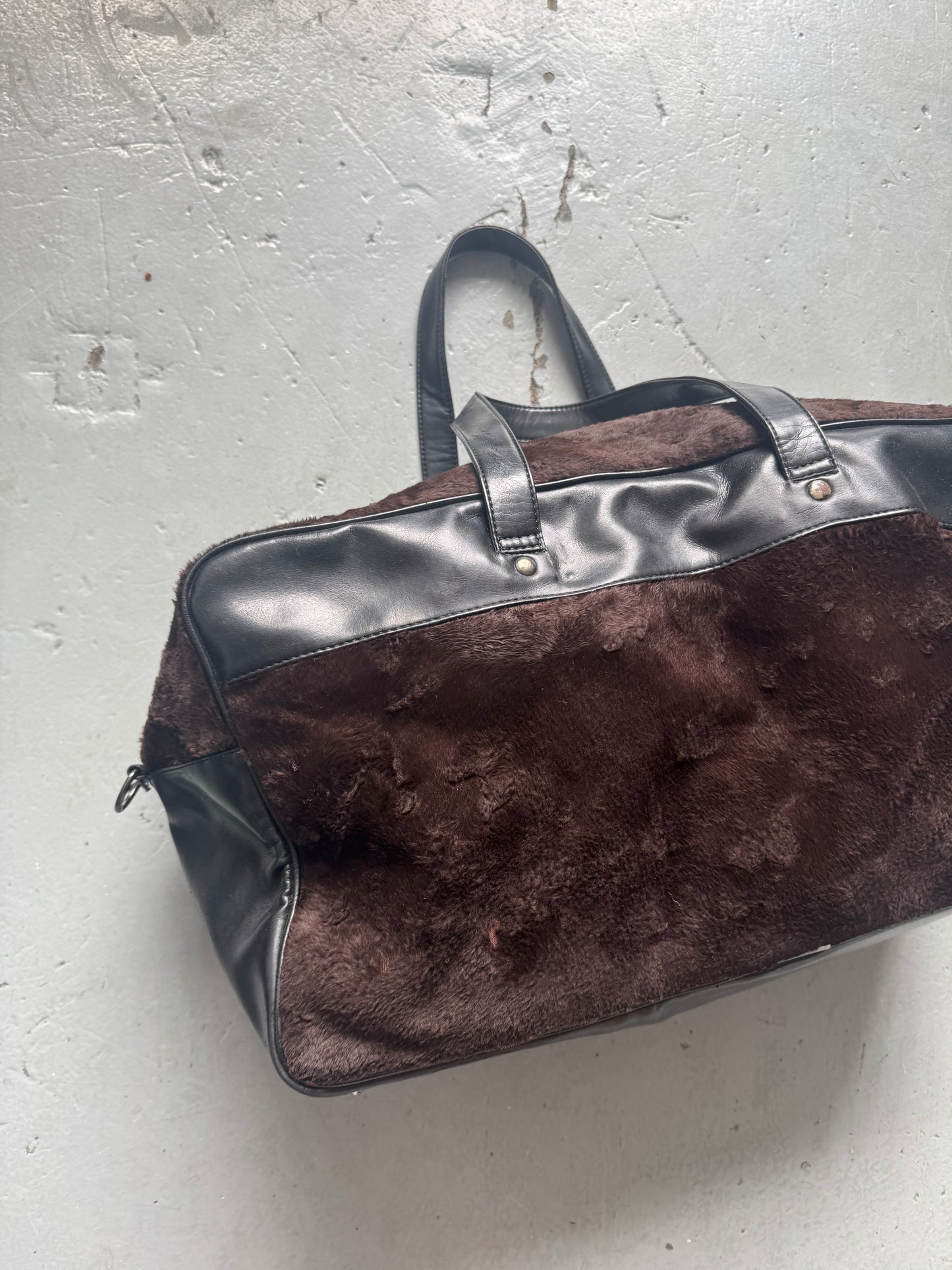 jean colonna faux fur and leather boston bag