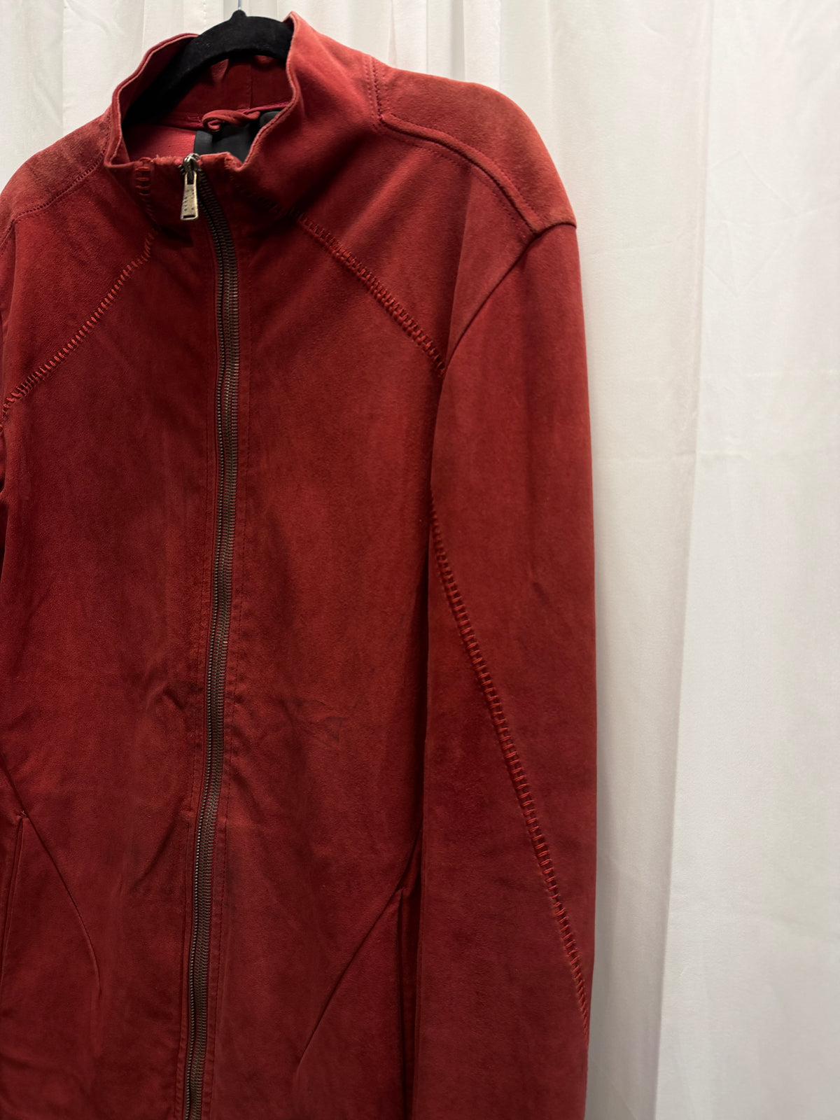 10Sei0Otto Stretch Leather Red Overlock Jacket (L)