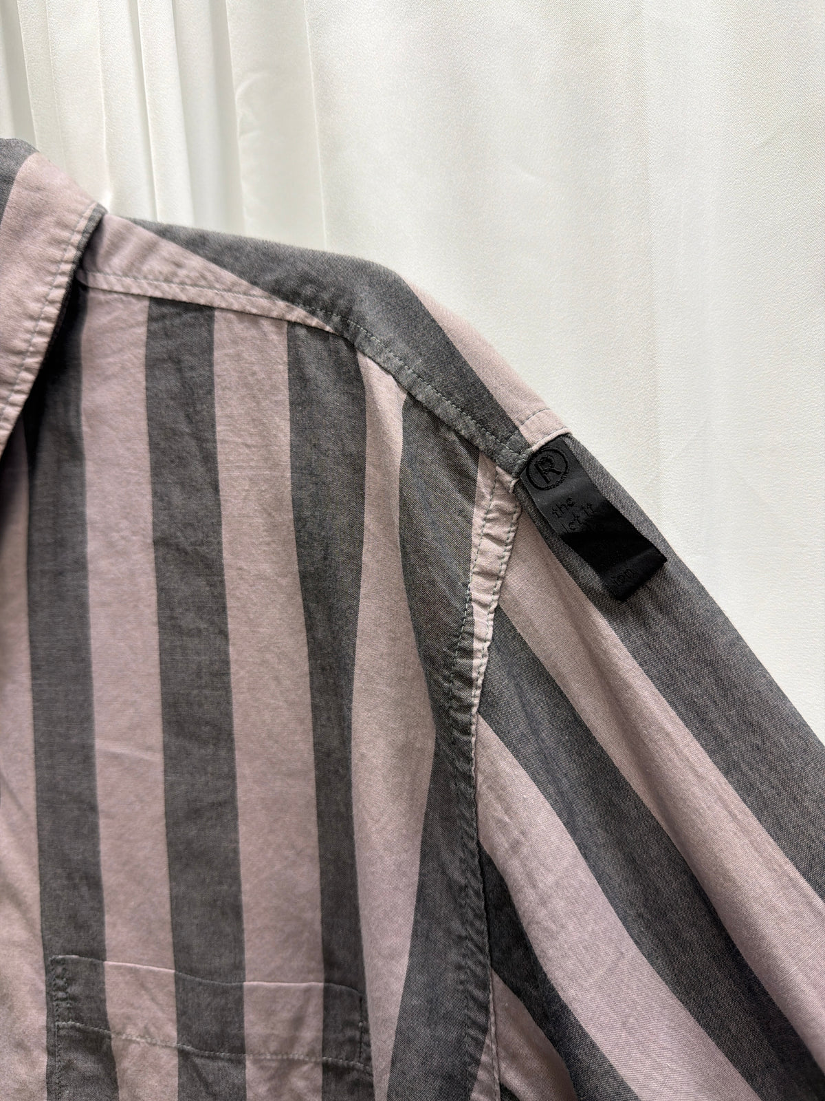 2000s English Brand Shirt — Vertical Stripe Cotton Button-Up (XL)