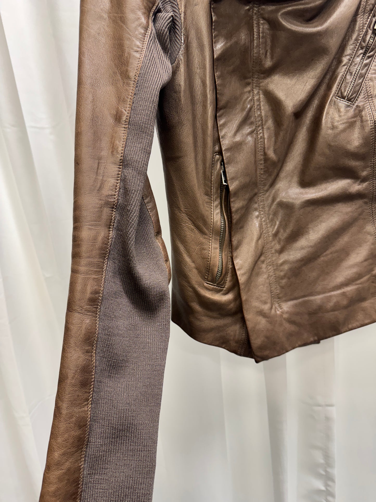 Rick Owens Asymmetric High Neck Leather Jacket