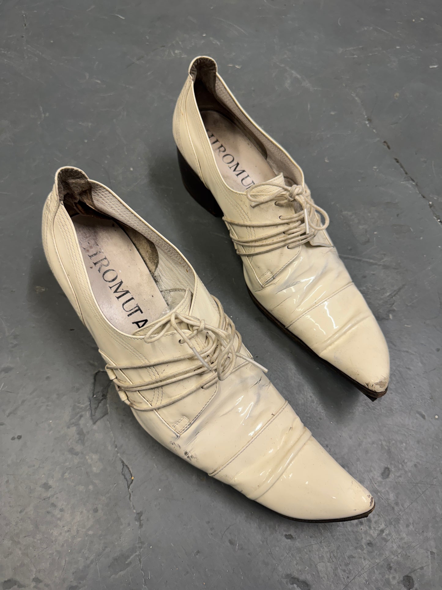 Hiromu Takahara Patent White Butter Knife Pointed Shoe