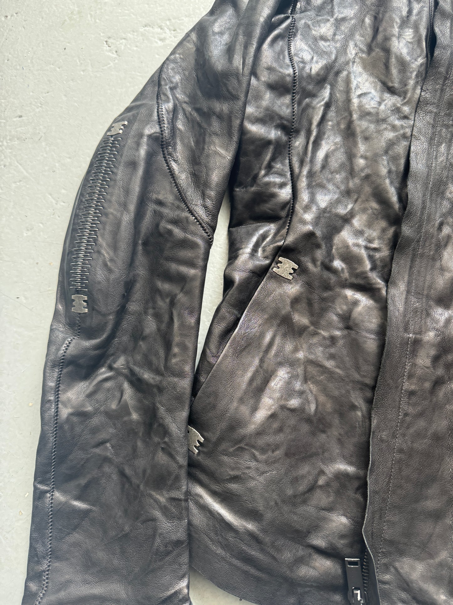isaac sellam spine and elbow staple leather jacket