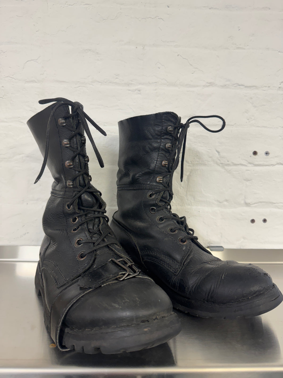 Buckled Strap Detail Military Leather Combat Boots