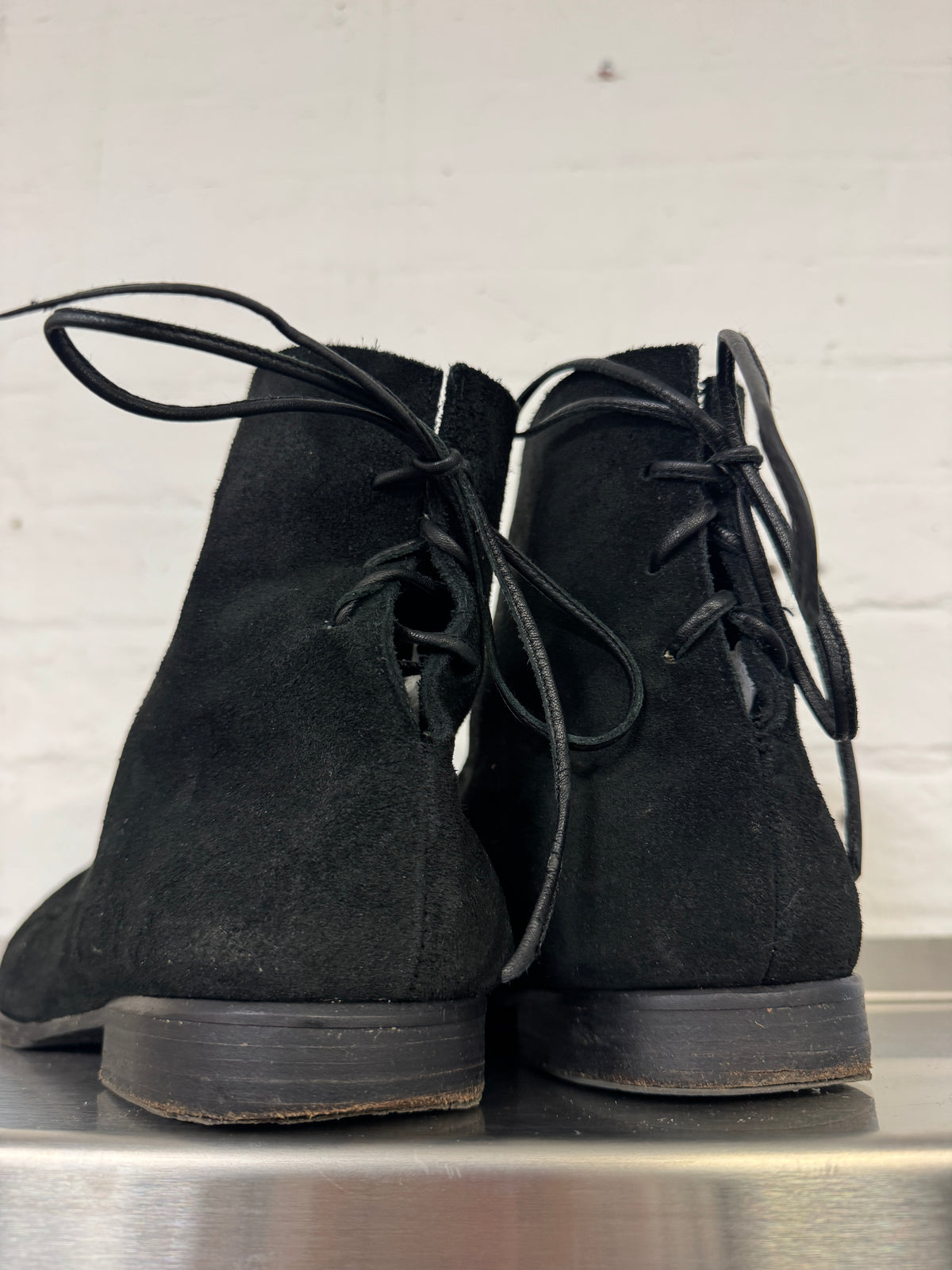 Carpe Diem Suede Backlace Curve Toe Boots