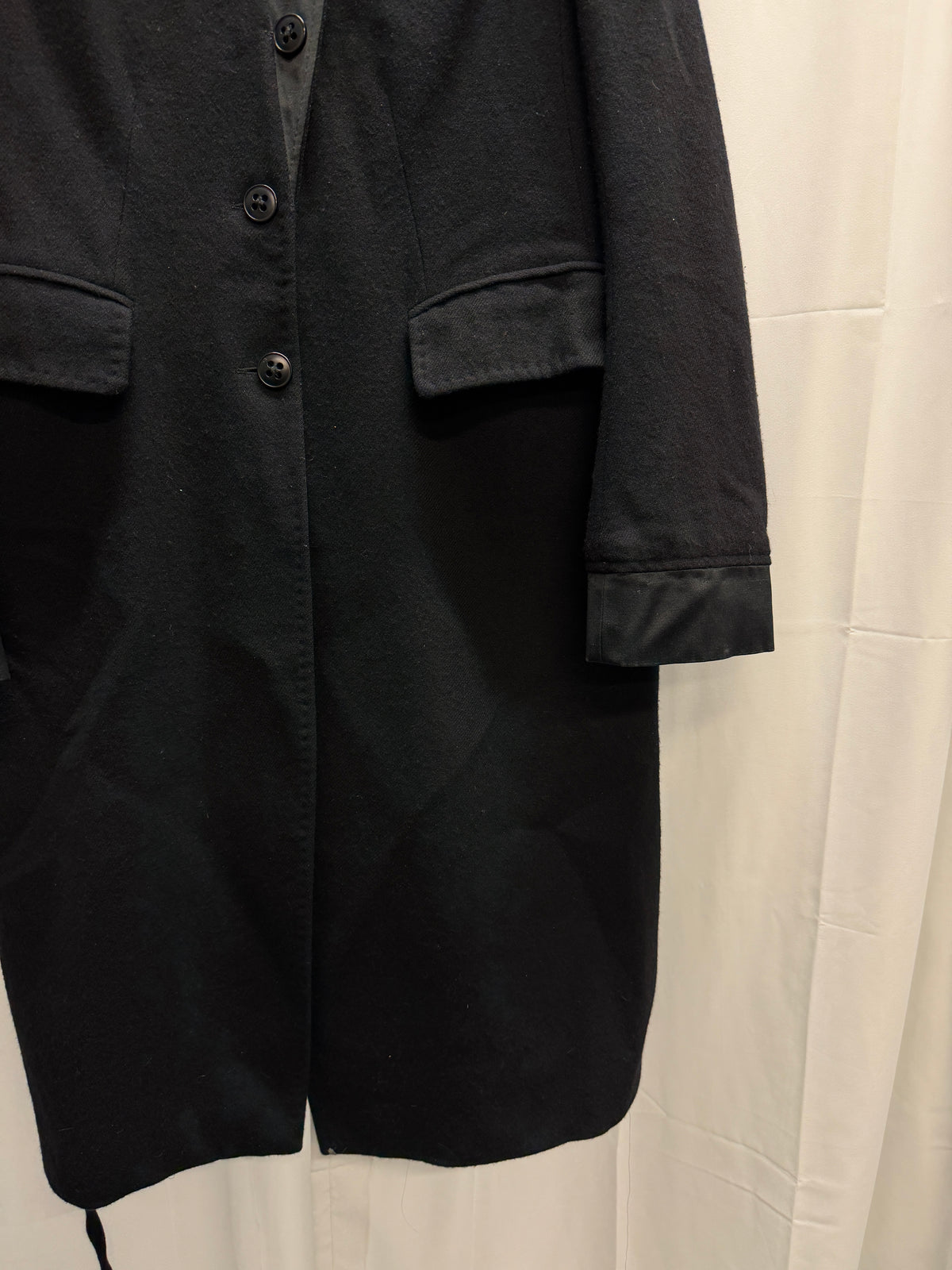 Ann Demeulemeester Early 2000s Satin Trim High Buttoning Wool Coat (S)
