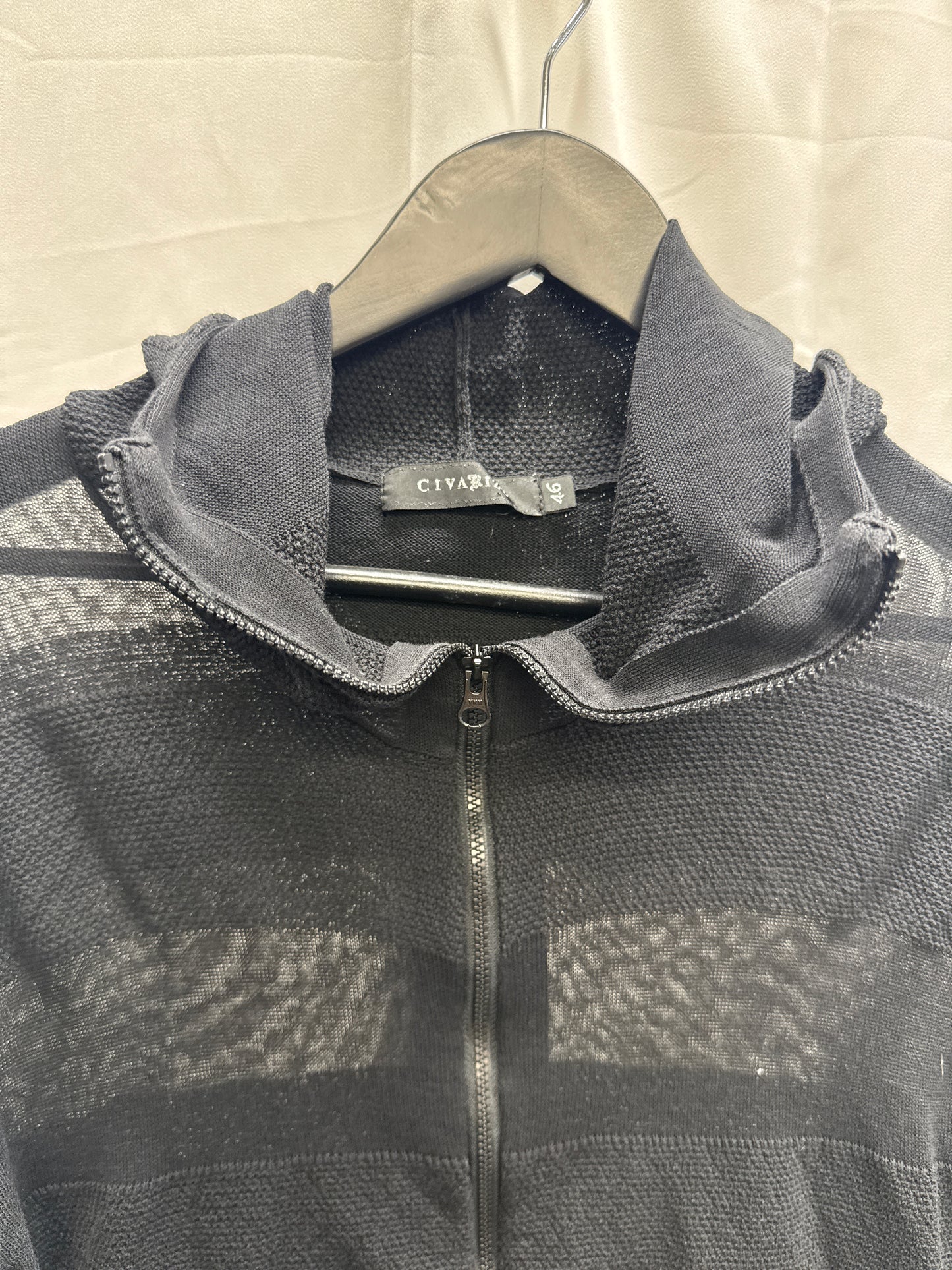 civarize high collar semi sheer stripe hoodie