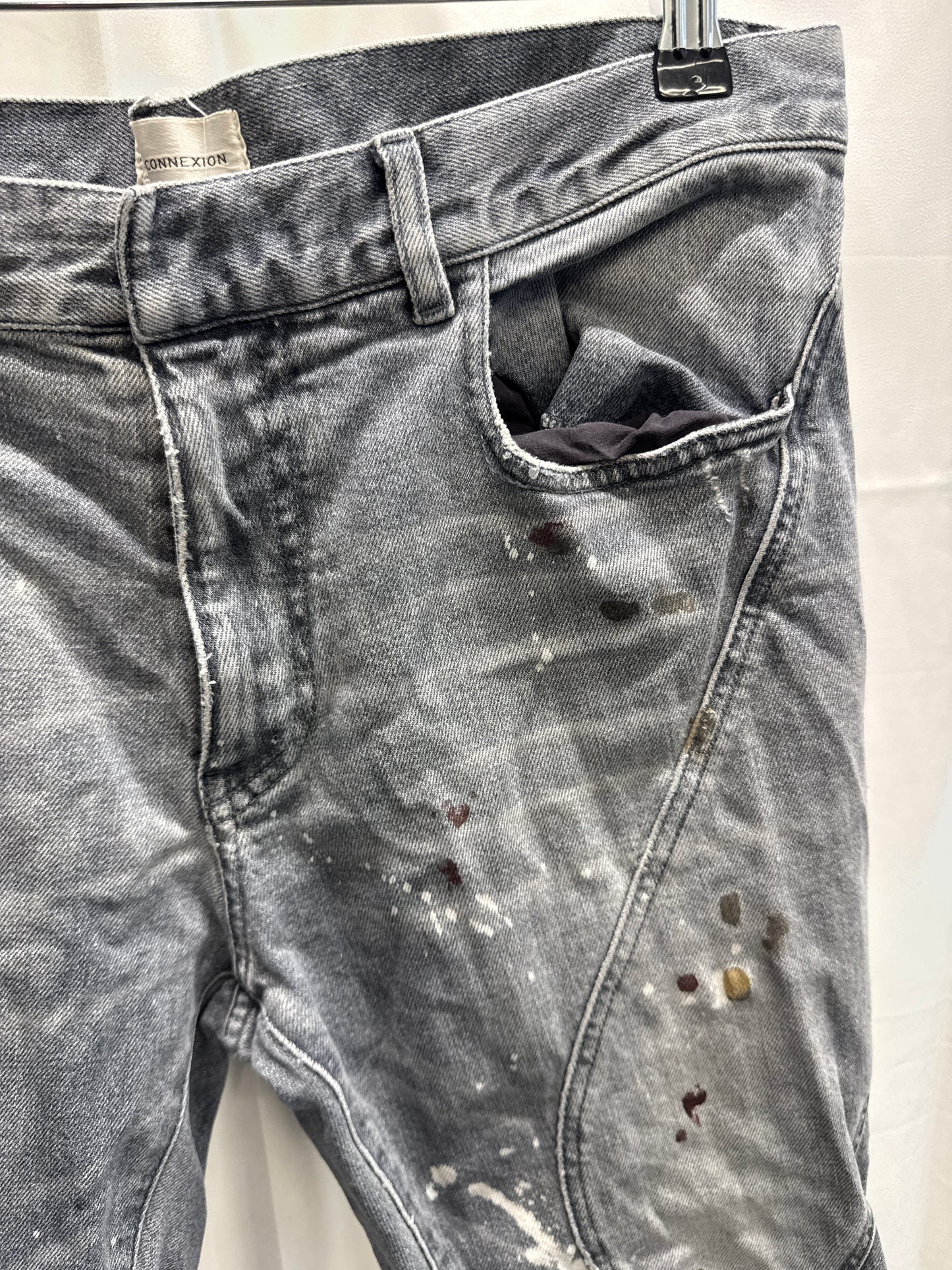 faith connexion grey denim splatter jeans