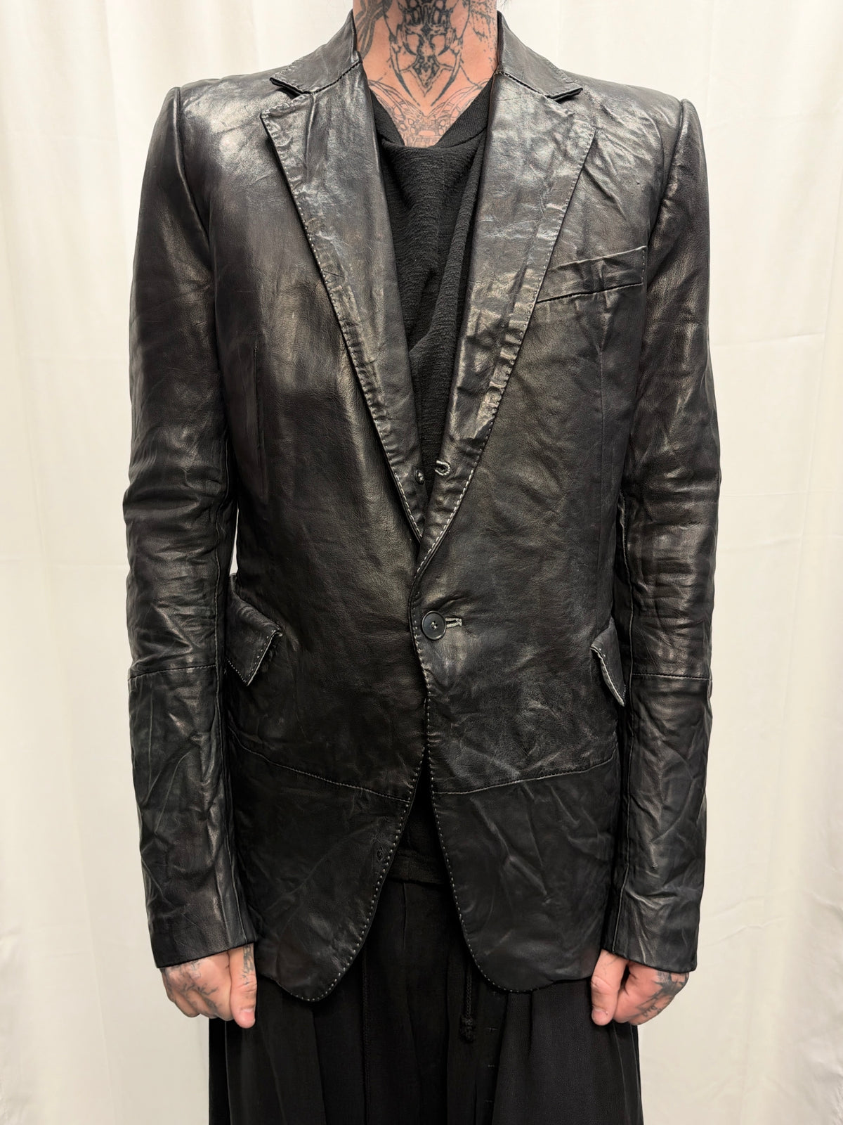 Carol Christian Poell SS06 Male U-Turn LM-2113/L ZAG-PTC/29 Garment-Dyed Leather Scarstitch Blazer (XL)