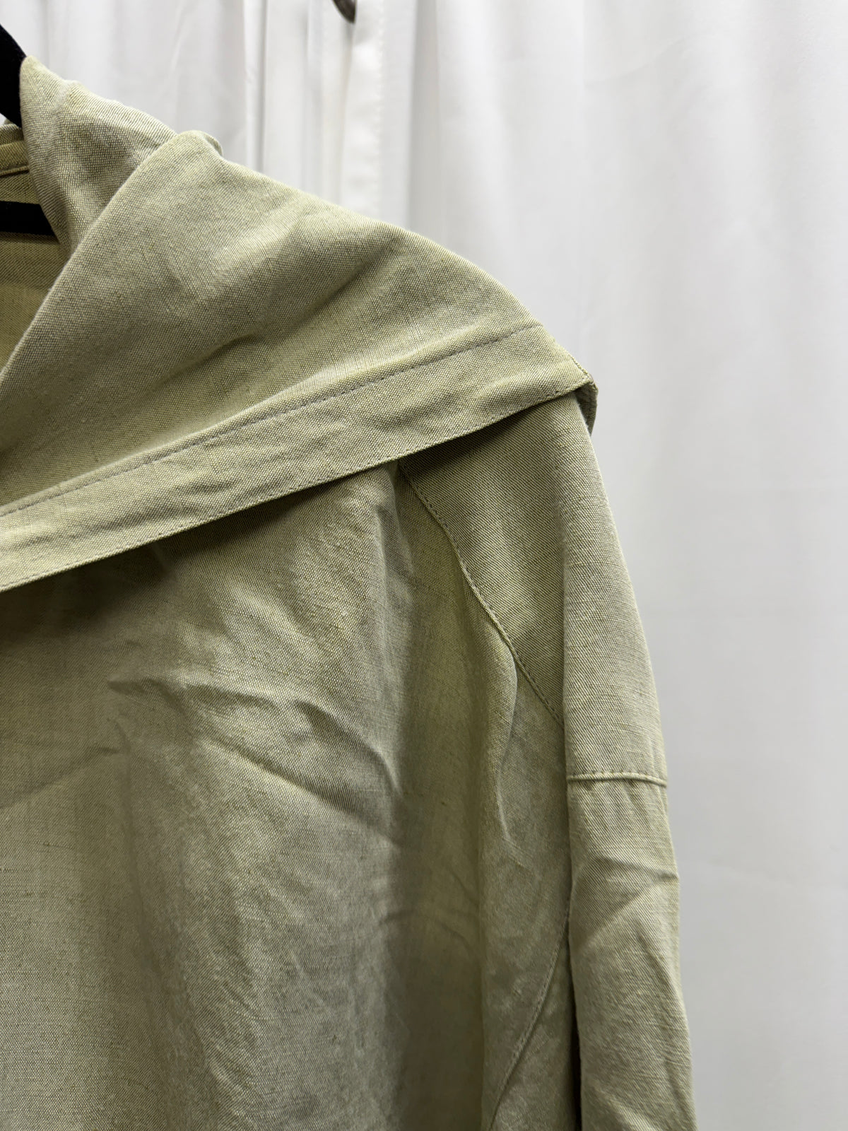 Dries Van Noten Early Pistachio Green Linen Adjustable Hooded Shirt (L)
