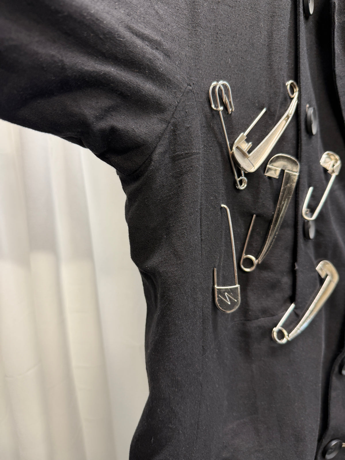 Yohji Yamamoto Pour Homme Cluster Safety Pin Asymmetric Buttoned Blazer (M)