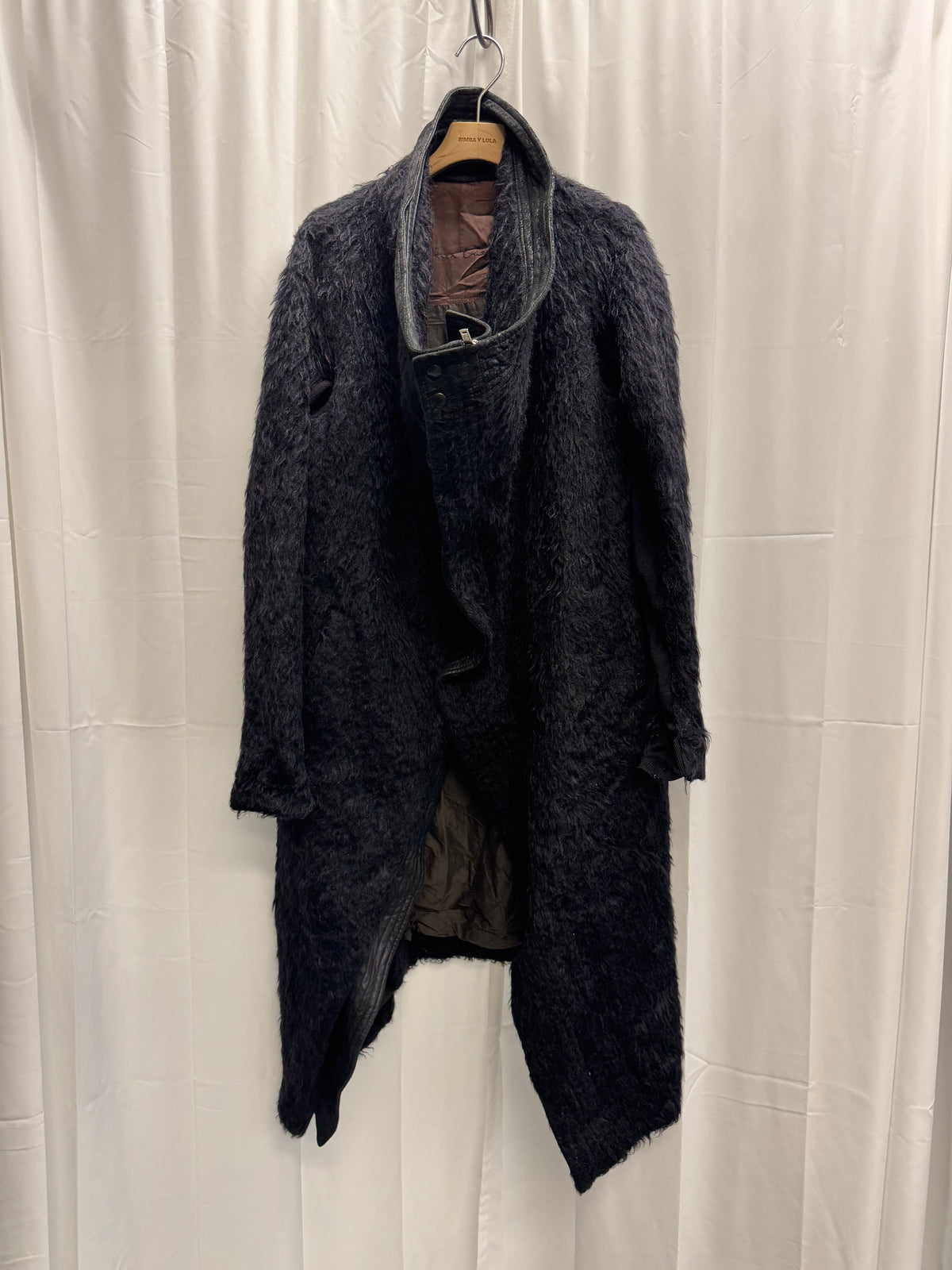 Rick Owens c.2014 Alpaca Fur & Leather Large Collar Coat